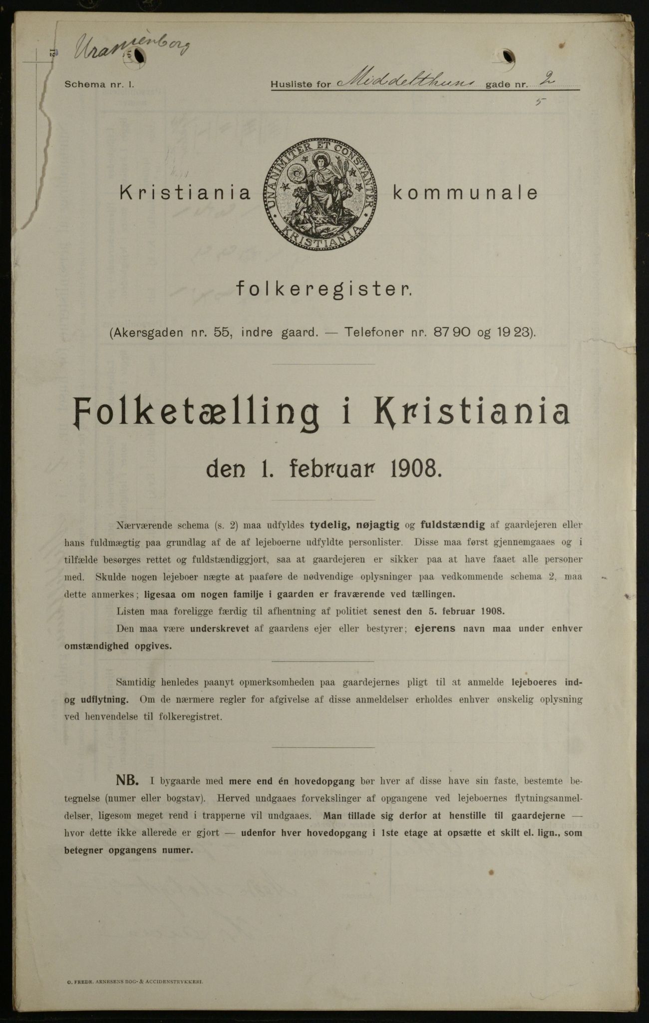 OBA, Kommunal folketelling 1.2.1908 for Kristiania kjøpstad, 1908, s. 58552