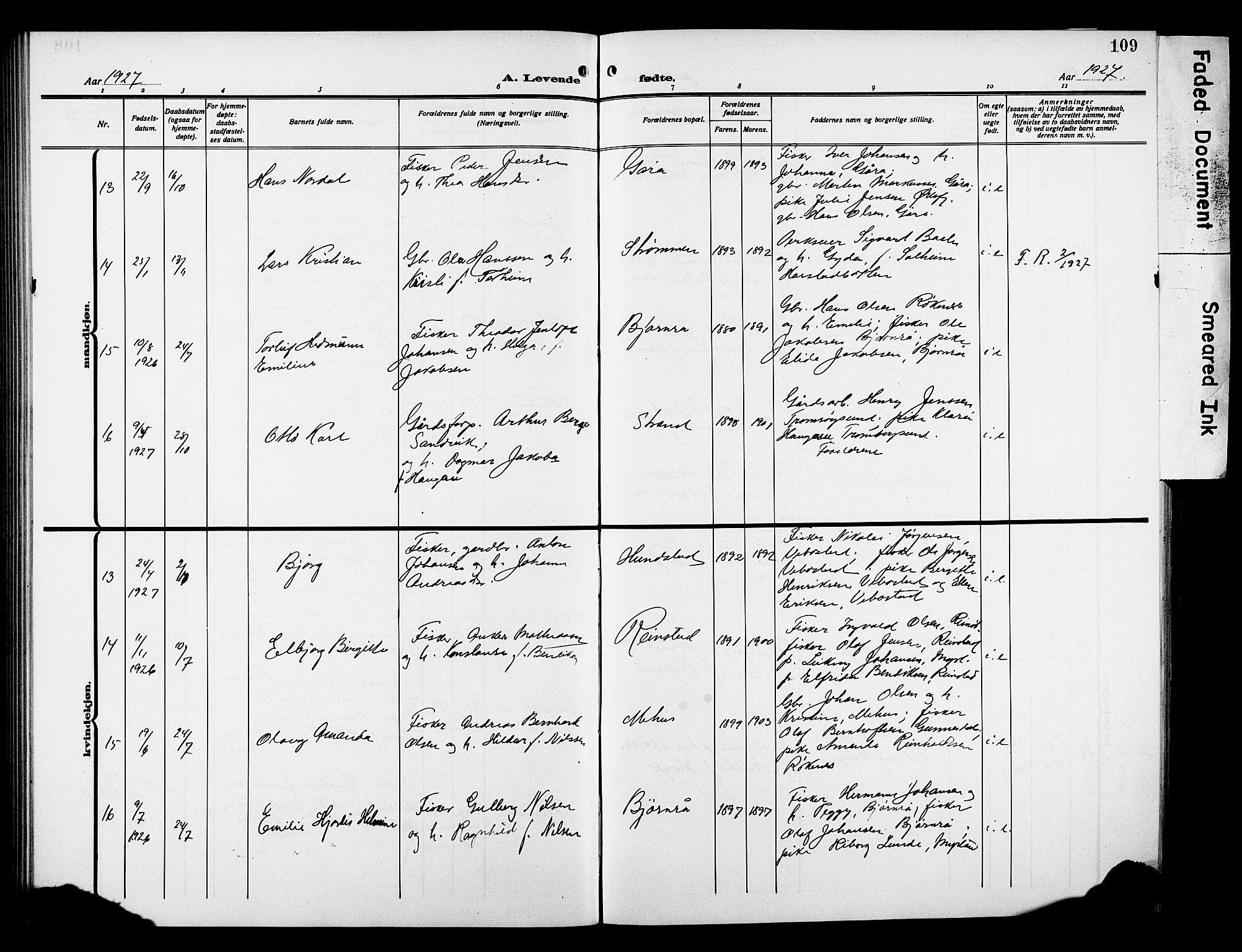 Kvæfjord sokneprestkontor, AV/SATØ-S-1323/G/Ga/Gab/L0006klokker: Klokkerbok nr. 6, 1912-1931, s. 109