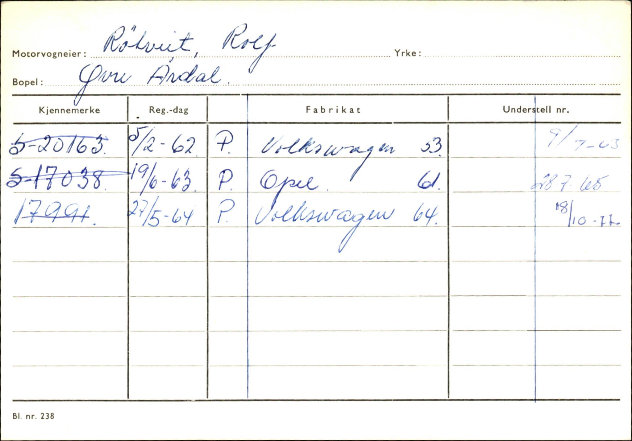 Statens vegvesen, Sogn og Fjordane vegkontor, SAB/A-5301/4/F/L0146: Registerkort Årdal R-Å samt diverse kort, 1945-1975, s. 144