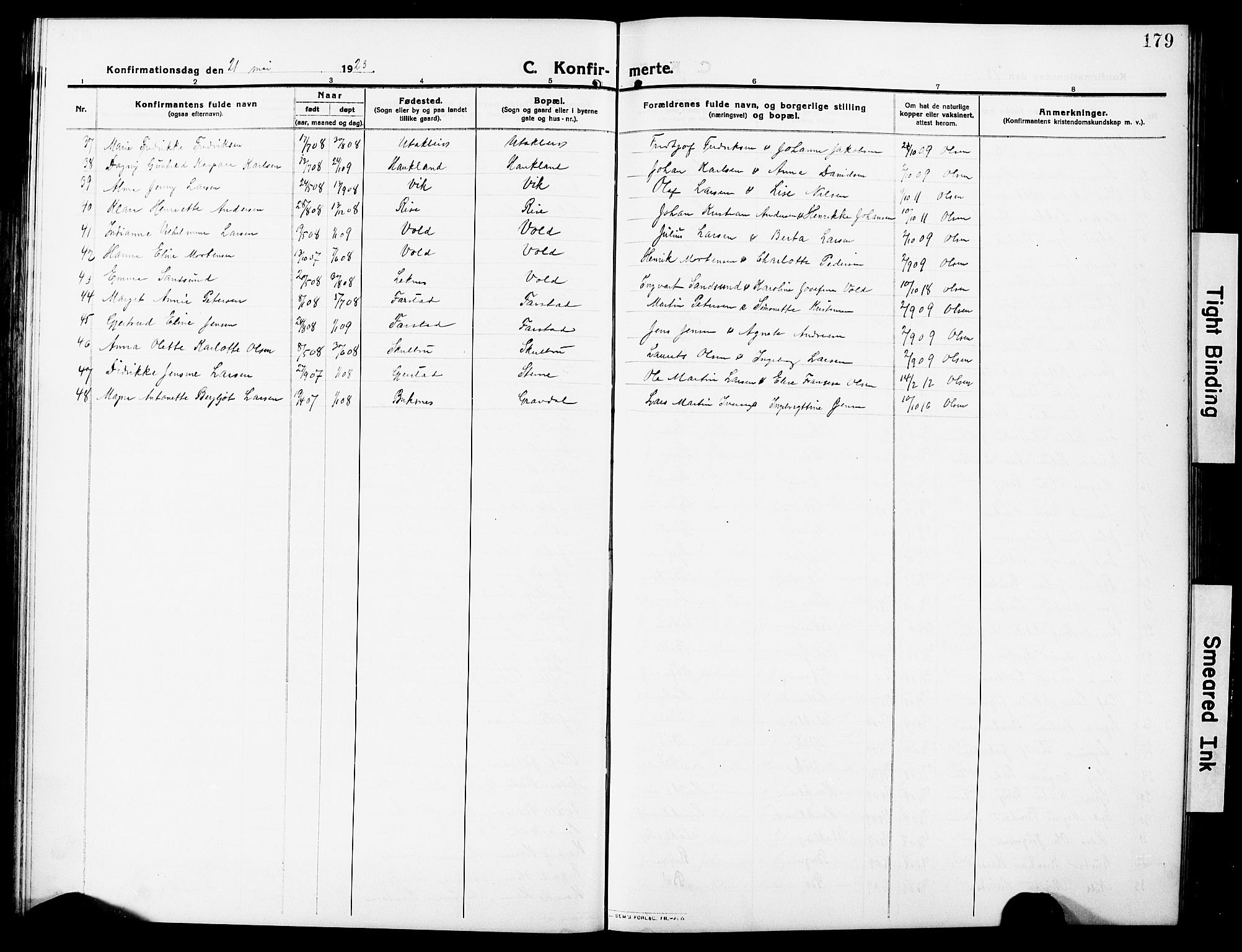 Ministerialprotokoller, klokkerbøker og fødselsregistre - Nordland, AV/SAT-A-1459/881/L1169: Klokkerbok nr. 881C06, 1912-1930, s. 179