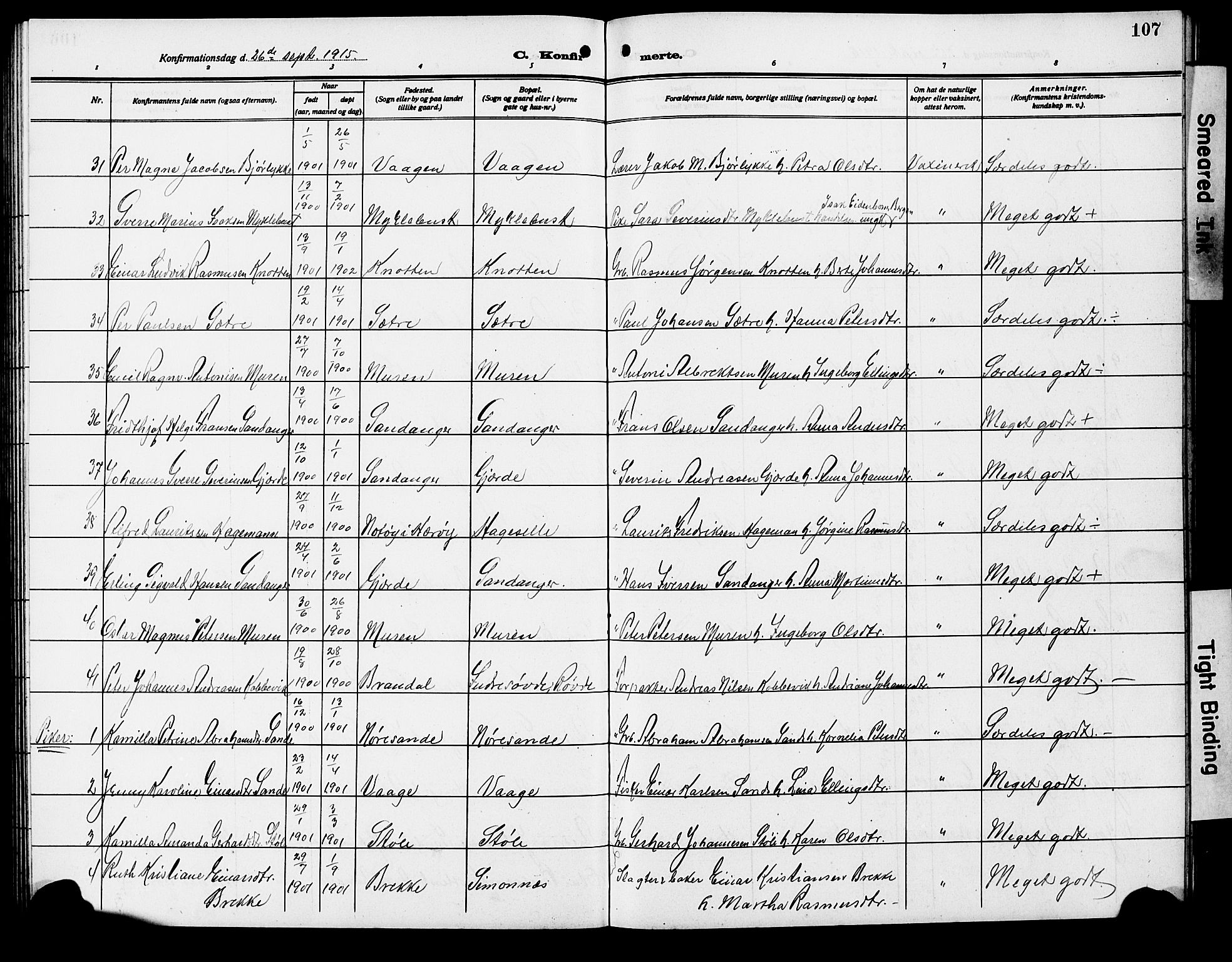 Ministerialprotokoller, klokkerbøker og fødselsregistre - Møre og Romsdal, AV/SAT-A-1454/503/L0050: Klokkerbok nr. 503C05, 1909-1922, s. 107