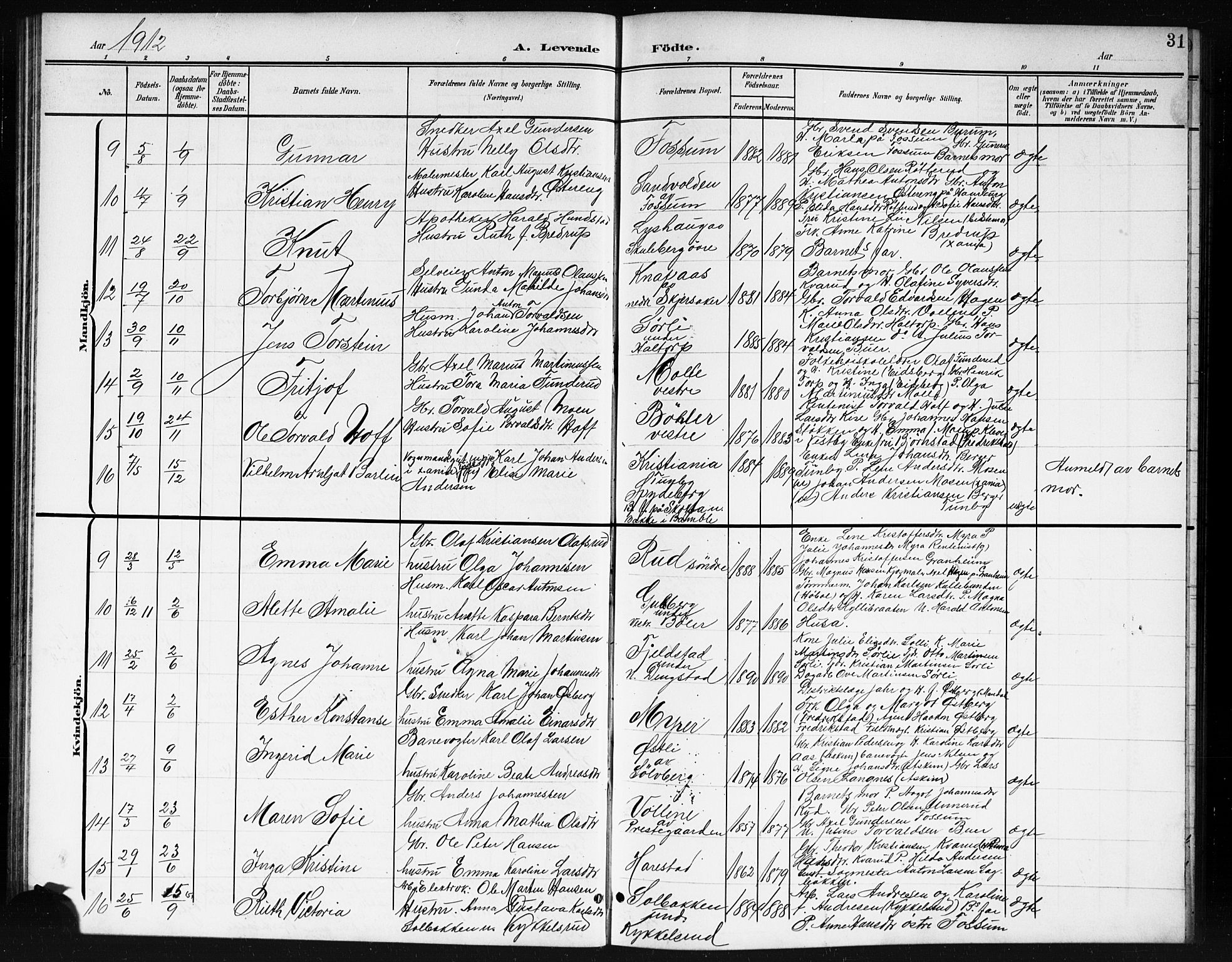 Spydeberg prestekontor Kirkebøker, AV/SAO-A-10924/G/Ga/L0002: Klokkerbok nr. I 2, 1901-1922, s. 31