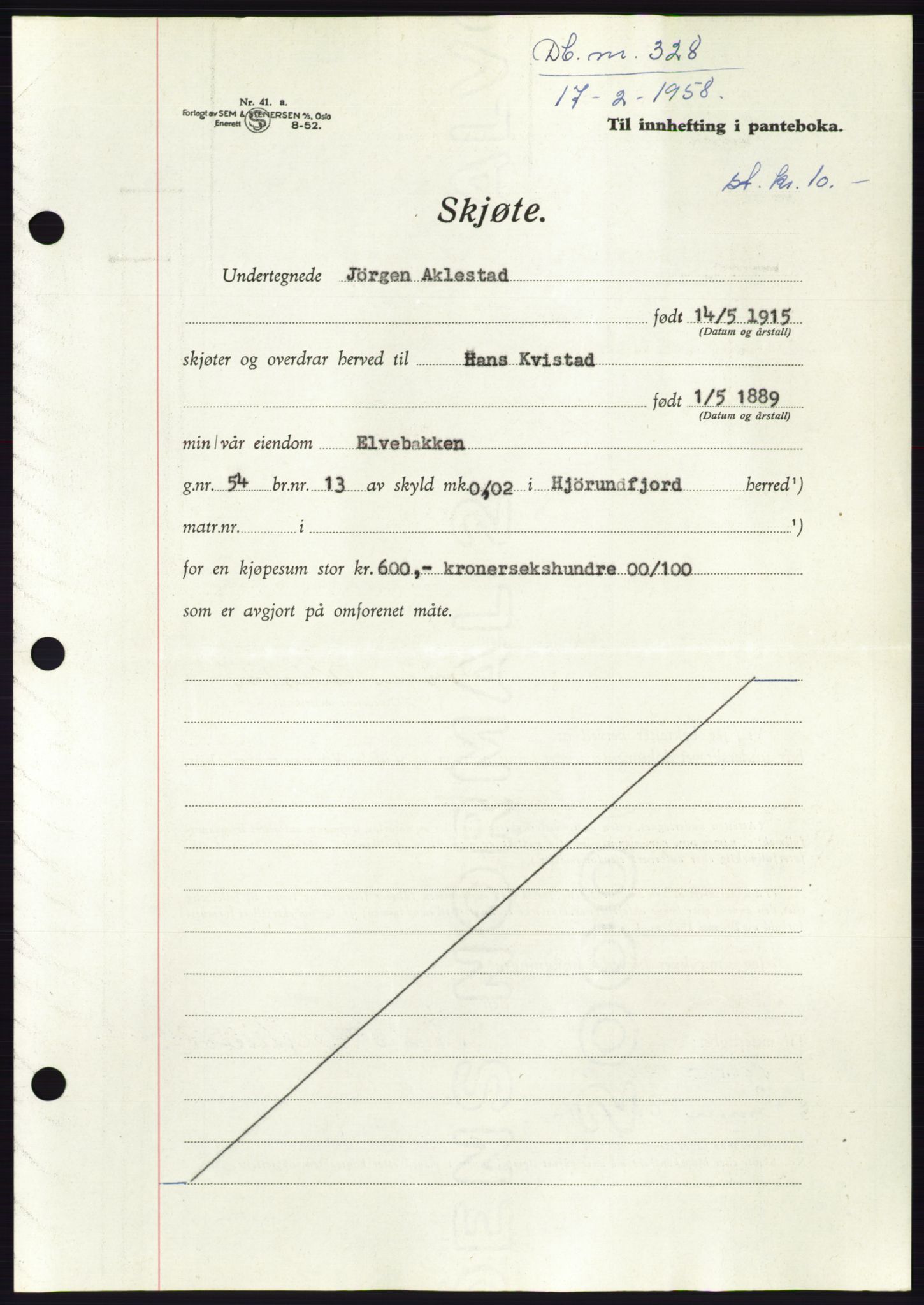 Søre Sunnmøre sorenskriveri, SAT/A-4122/1/2/2C/L0109: Pantebok nr. 35A, 1958-1958, Dagboknr: 328/1958