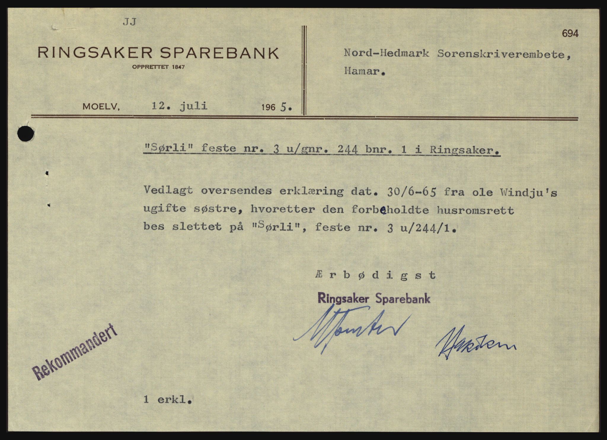 Nord-Hedmark sorenskriveri, SAH/TING-012/H/Hc/L0022: Pantebok nr. 22, 1965-1965, Dagboknr: 3079/1965