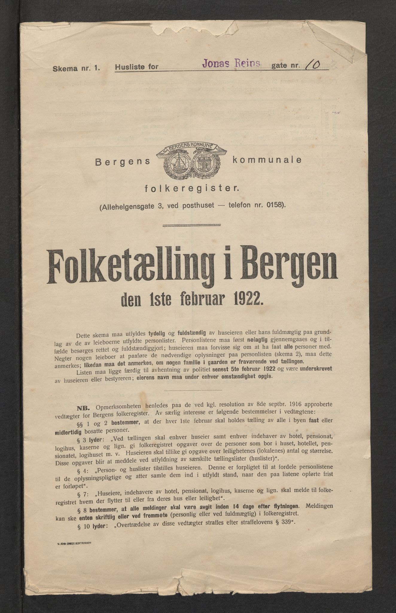 SAB, Kommunal folketelling 1922 for Bergen kjøpstad, 1922, s. 16594