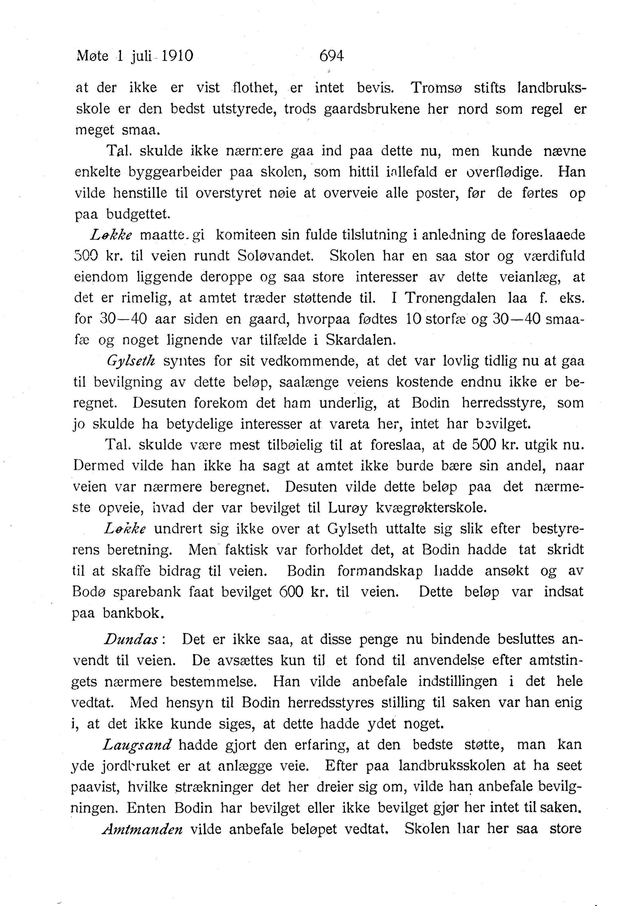 Nordland Fylkeskommune. Fylkestinget, AIN/NFK-17/176/A/Ac/L0033: Fylkestingsforhandlinger 1910, 1910