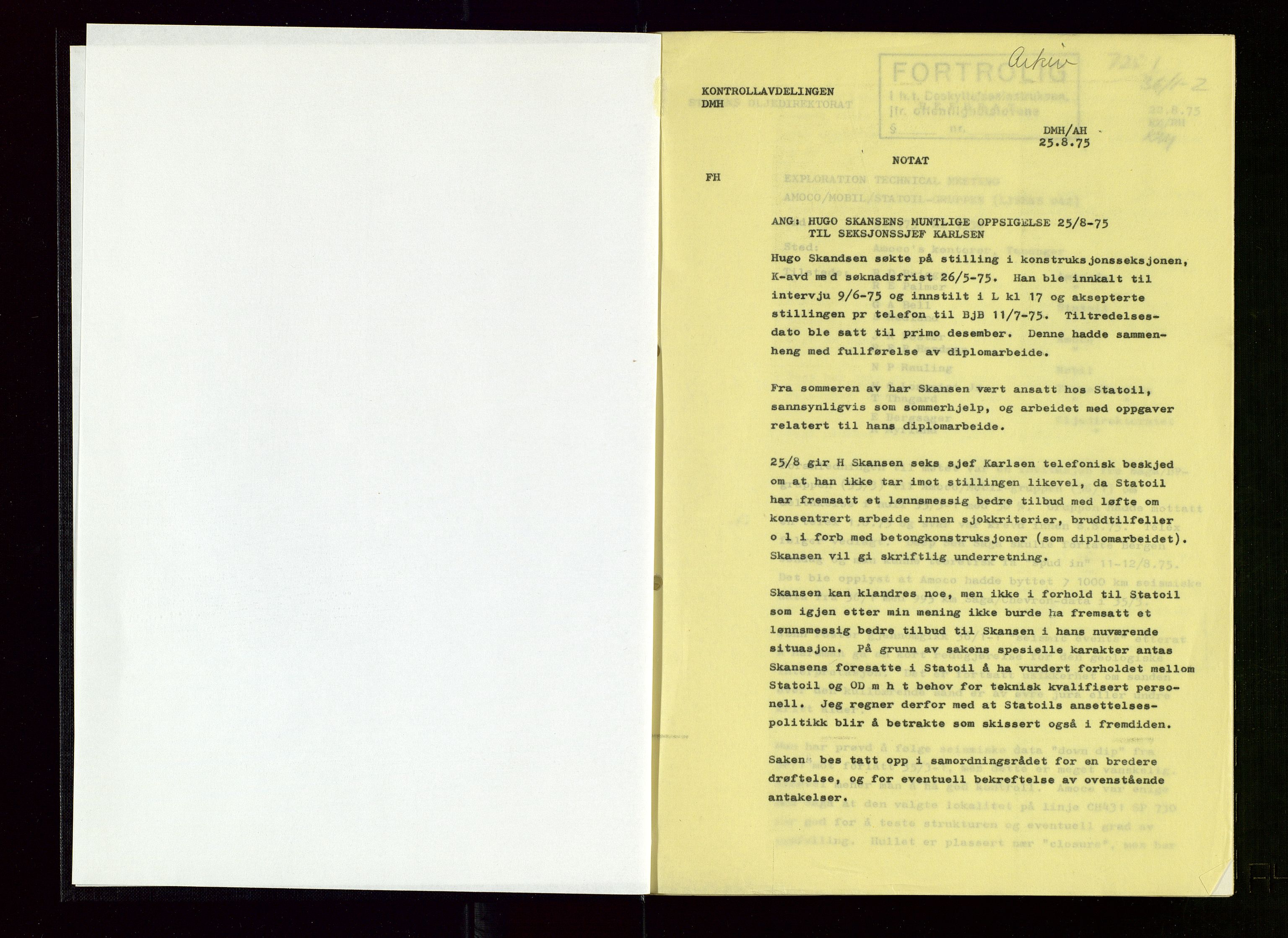 Oljedirektoratet, AV/SAST-A-101366/Aa/L0005: Referatprotokoller, 1975