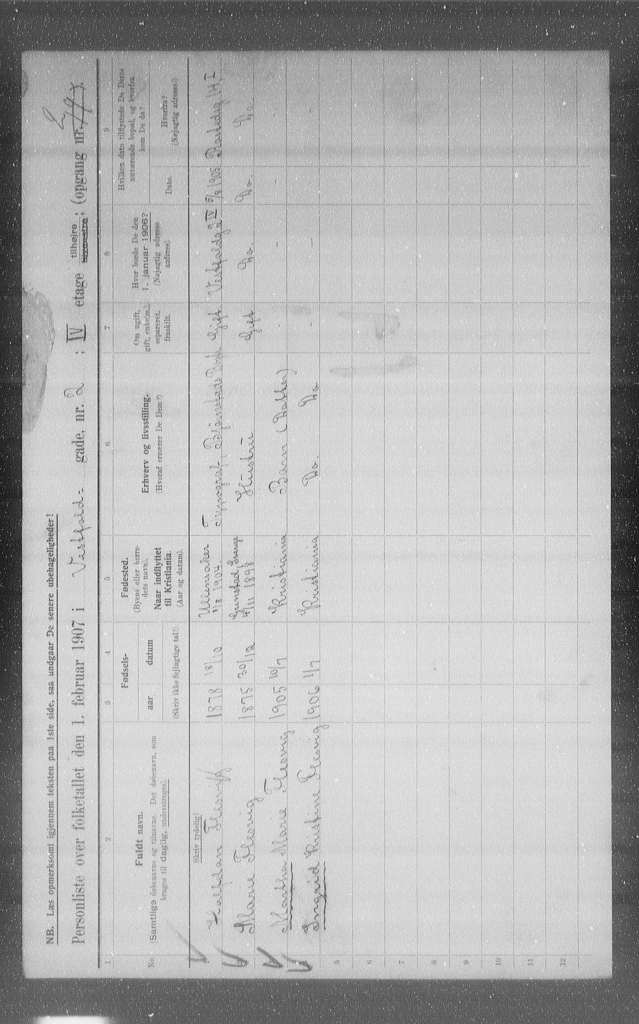 OBA, Kommunal folketelling 1.2.1907 for Kristiania kjøpstad, 1907, s. 62270