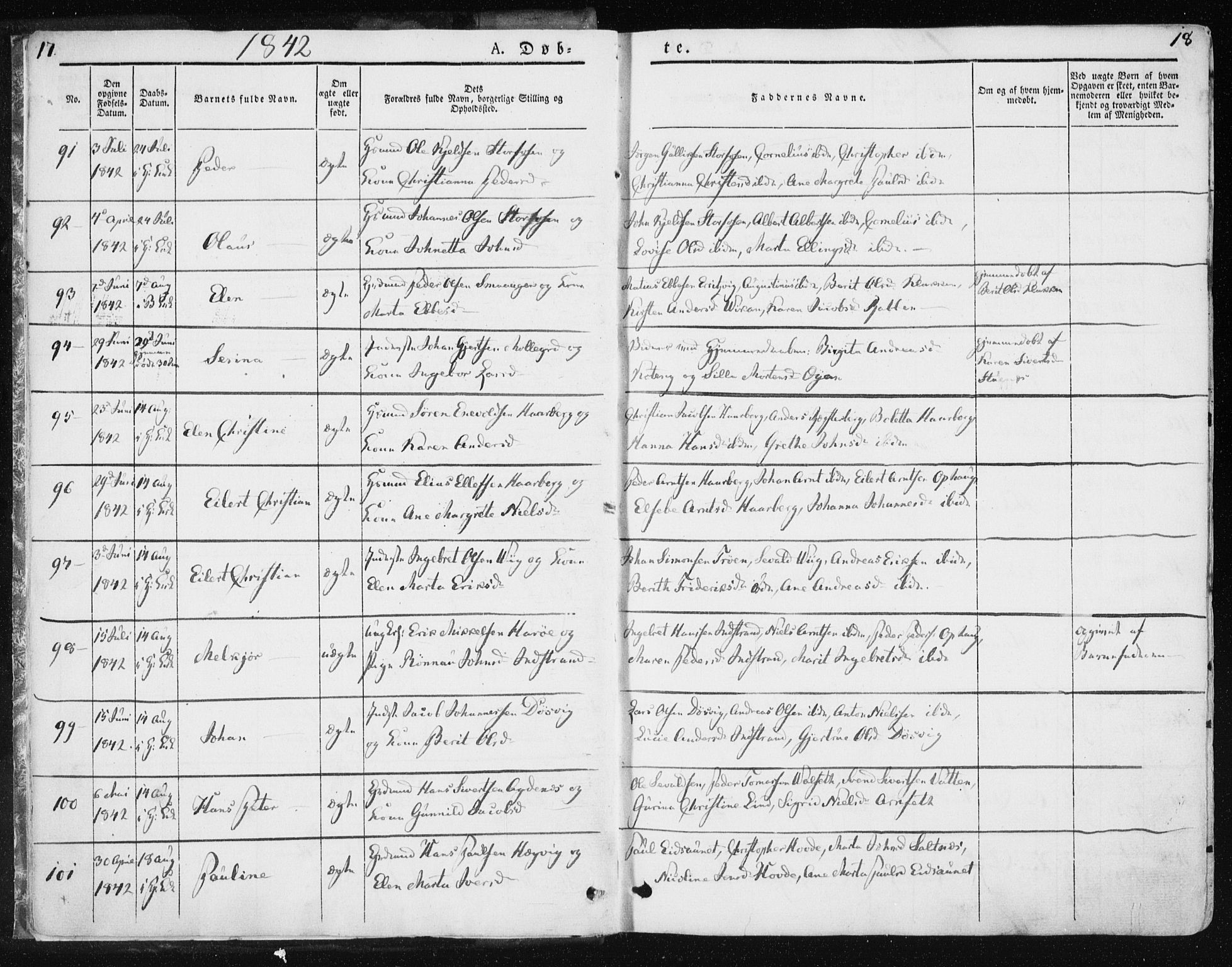 Ministerialprotokoller, klokkerbøker og fødselsregistre - Sør-Trøndelag, SAT/A-1456/659/L0736: Ministerialbok nr. 659A06, 1842-1856, s. 17-18