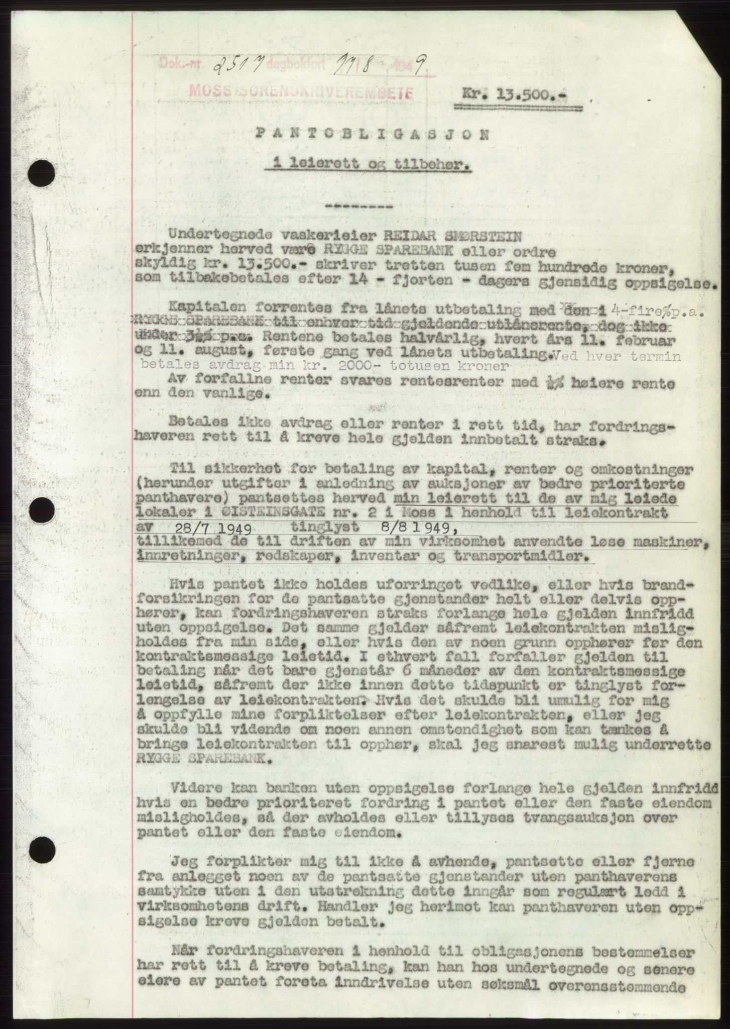 Moss sorenskriveri, SAO/A-10168: Pantebok nr. B22, 1949-1949, Dagboknr: 2517/1949