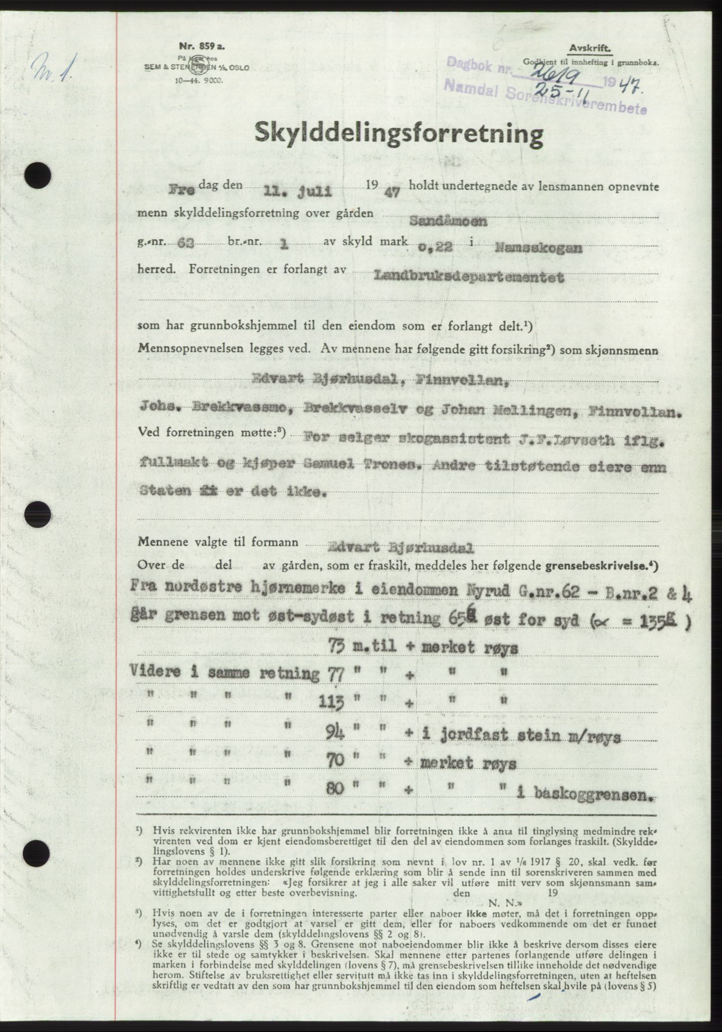 Namdal sorenskriveri, SAT/A-4133/1/2/2C: Pantebok nr. -, 1947-1948, Dagboknr: 2619/1947