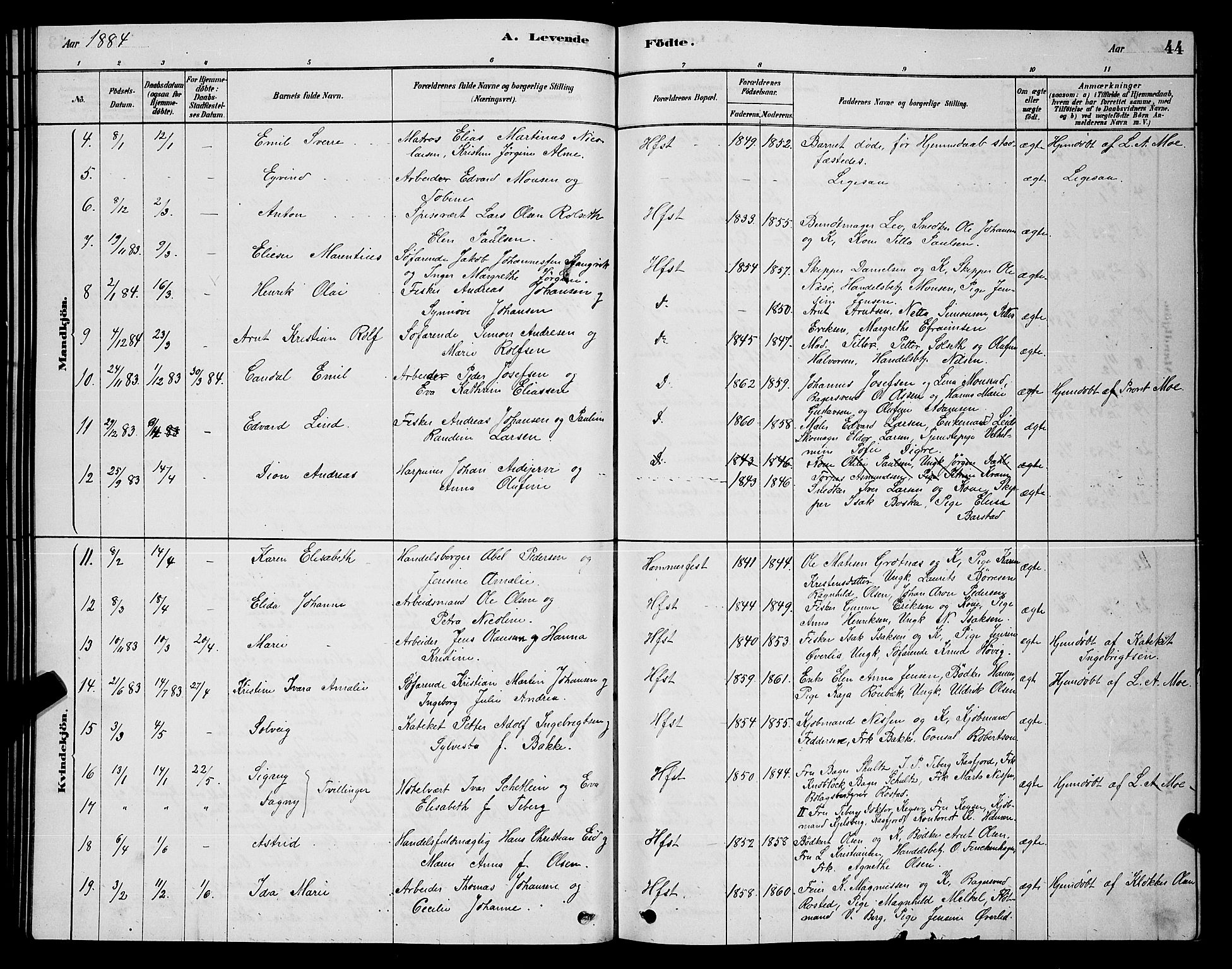 Hammerfest sokneprestkontor, AV/SATØ-S-1347/H/Hb/L0006.klokk: Klokkerbok nr. 6, 1876-1884, s. 44