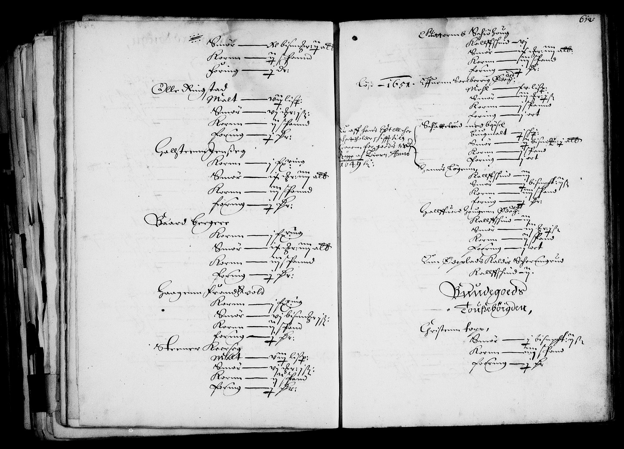 Rentekammeret inntil 1814, Realistisk ordnet avdeling, AV/RA-EA-4070/N/Na/L0001: [XI f]: Akershus stifts jordebok, 1652, s. 611b-612a