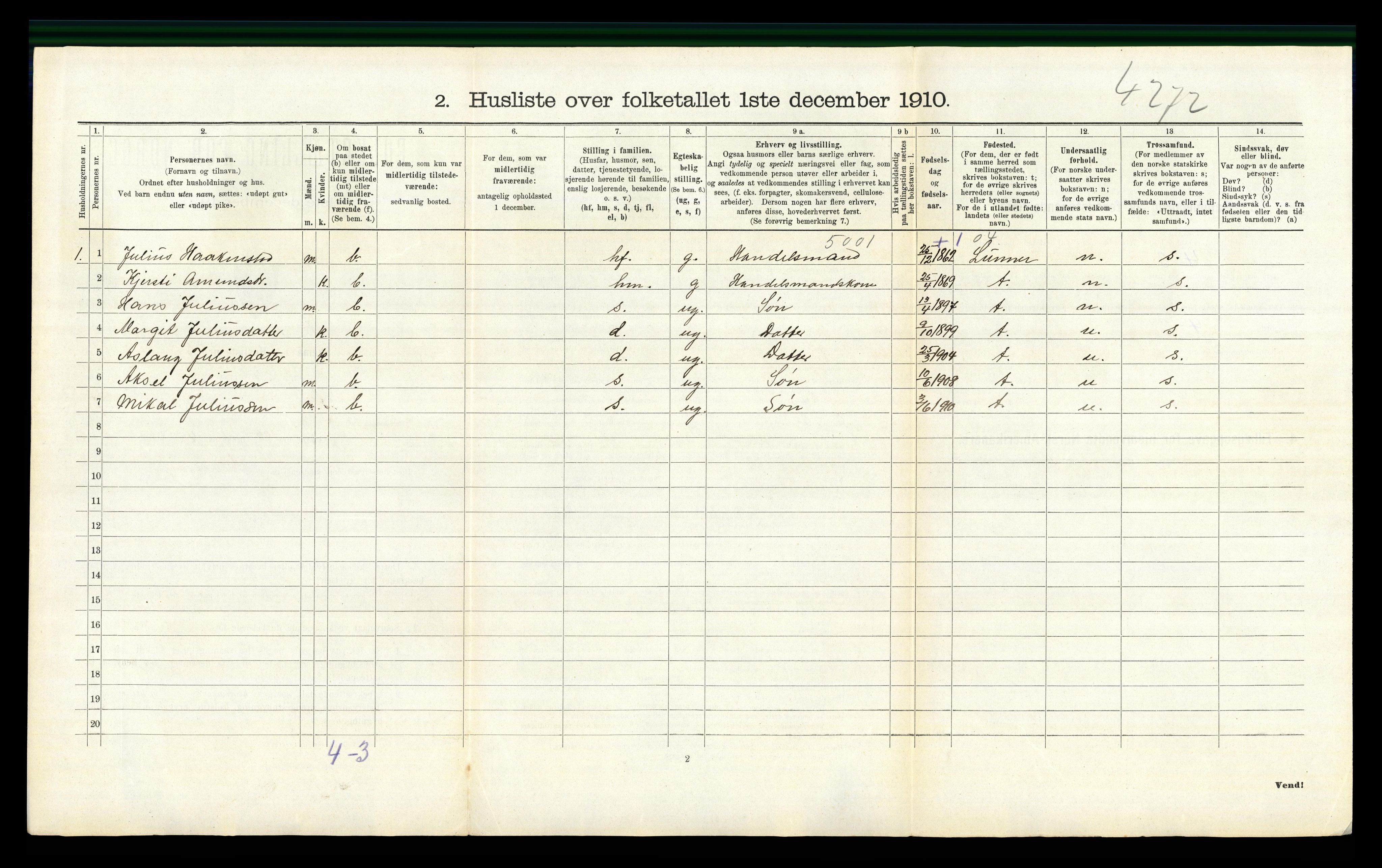 RA, Folketelling 1910 for 0534 Gran herred, 1910, s. 1280