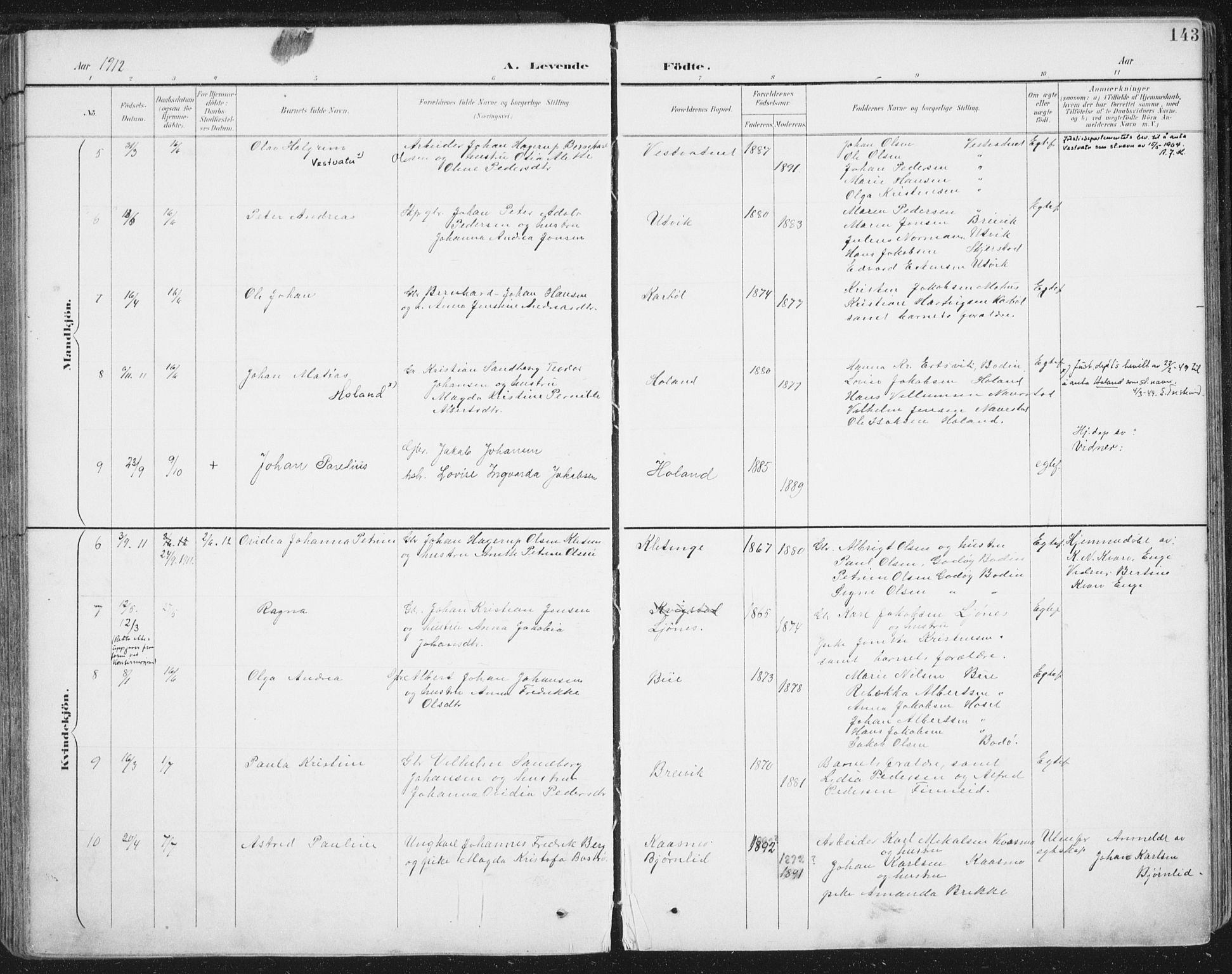 Ministerialprotokoller, klokkerbøker og fødselsregistre - Nordland, SAT/A-1459/852/L0741: Ministerialbok nr. 852A11, 1894-1917, s. 143
