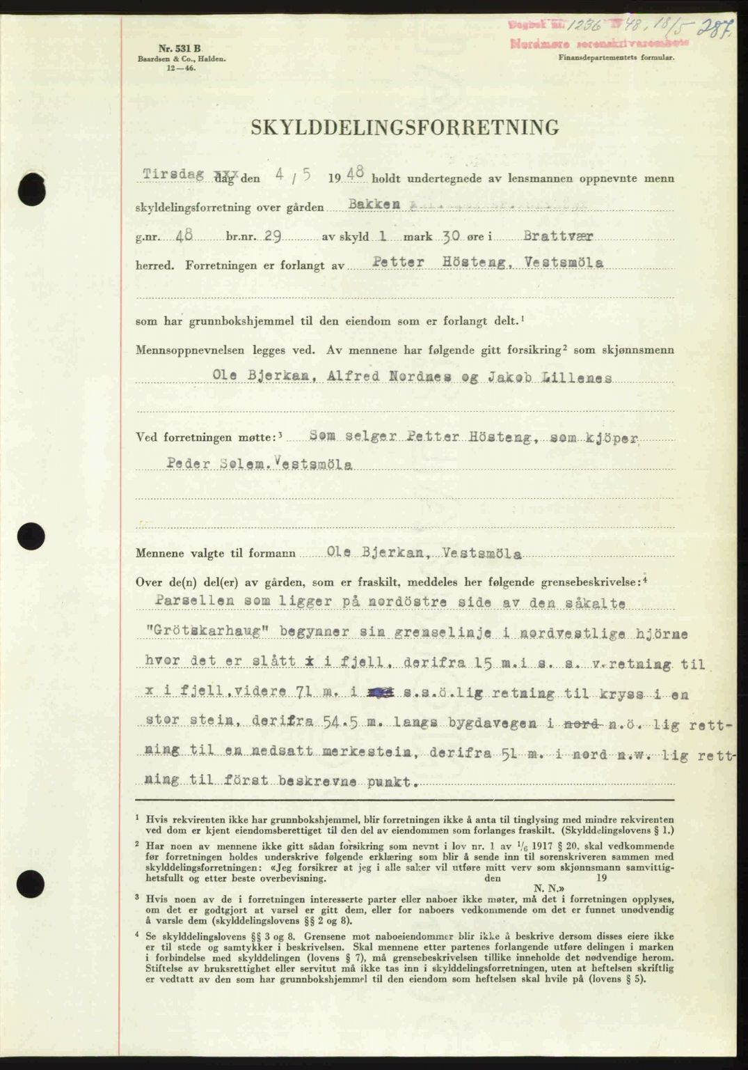 Nordmøre sorenskriveri, SAT/A-4132/1/2/2Ca: Pantebok nr. A108, 1948-1948, Dagboknr: 1236/1948