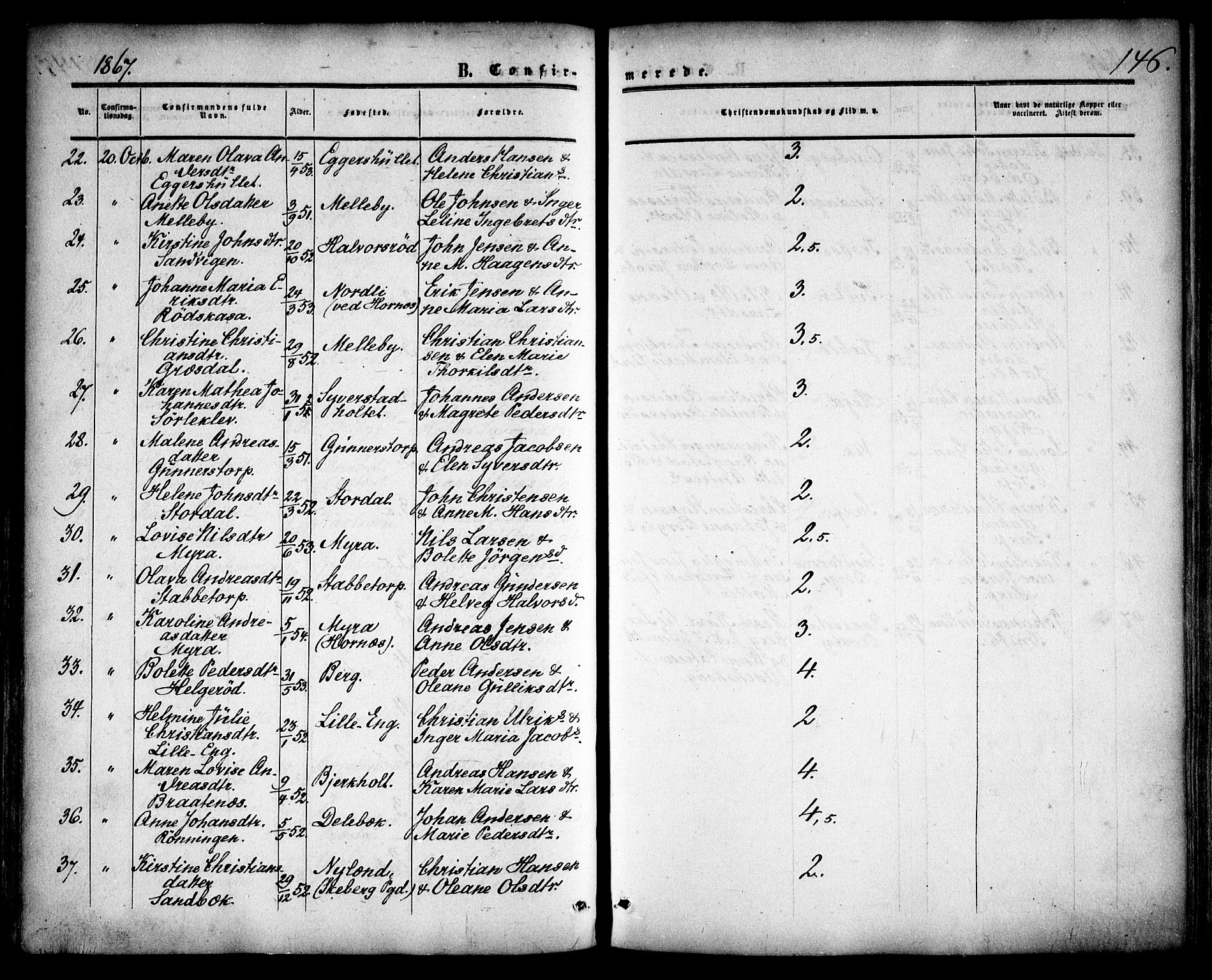 Skjeberg prestekontor Kirkebøker, AV/SAO-A-10923/F/Fa/L0007: Ministerialbok nr. I 7, 1859-1868, s. 146