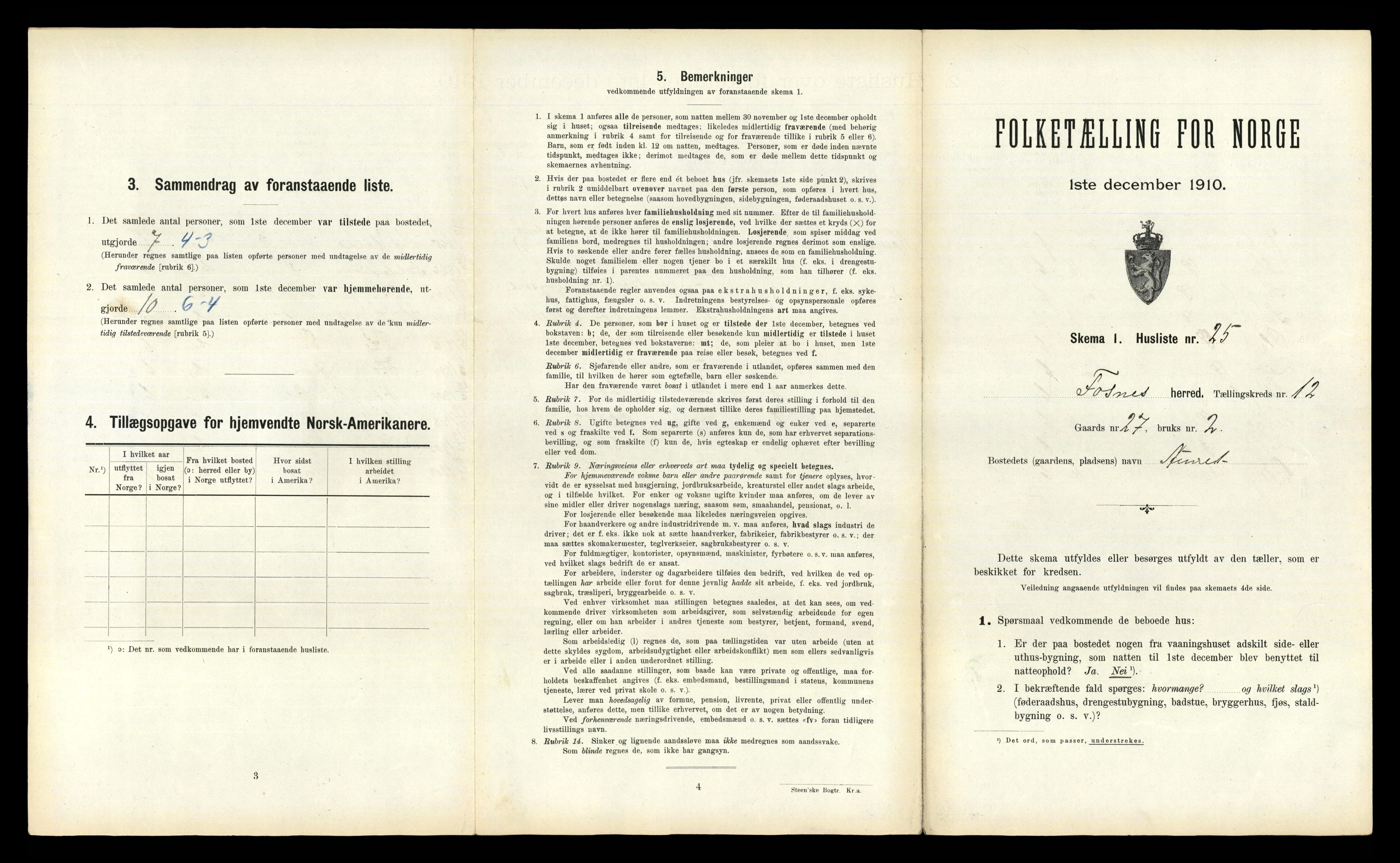 RA, Folketelling 1910 for 1748 Fosnes herred, 1910, s. 825