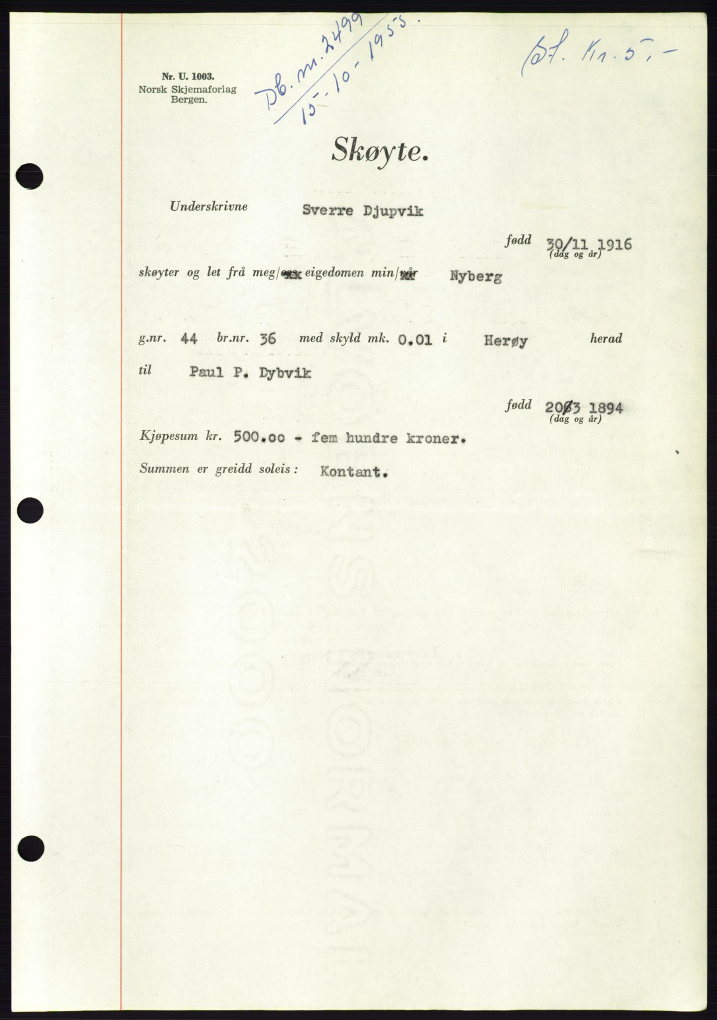 Søre Sunnmøre sorenskriveri, SAT/A-4122/1/2/2C/L0102: Pantebok nr. 28A, 1955-1956, Dagboknr: 2499/1955