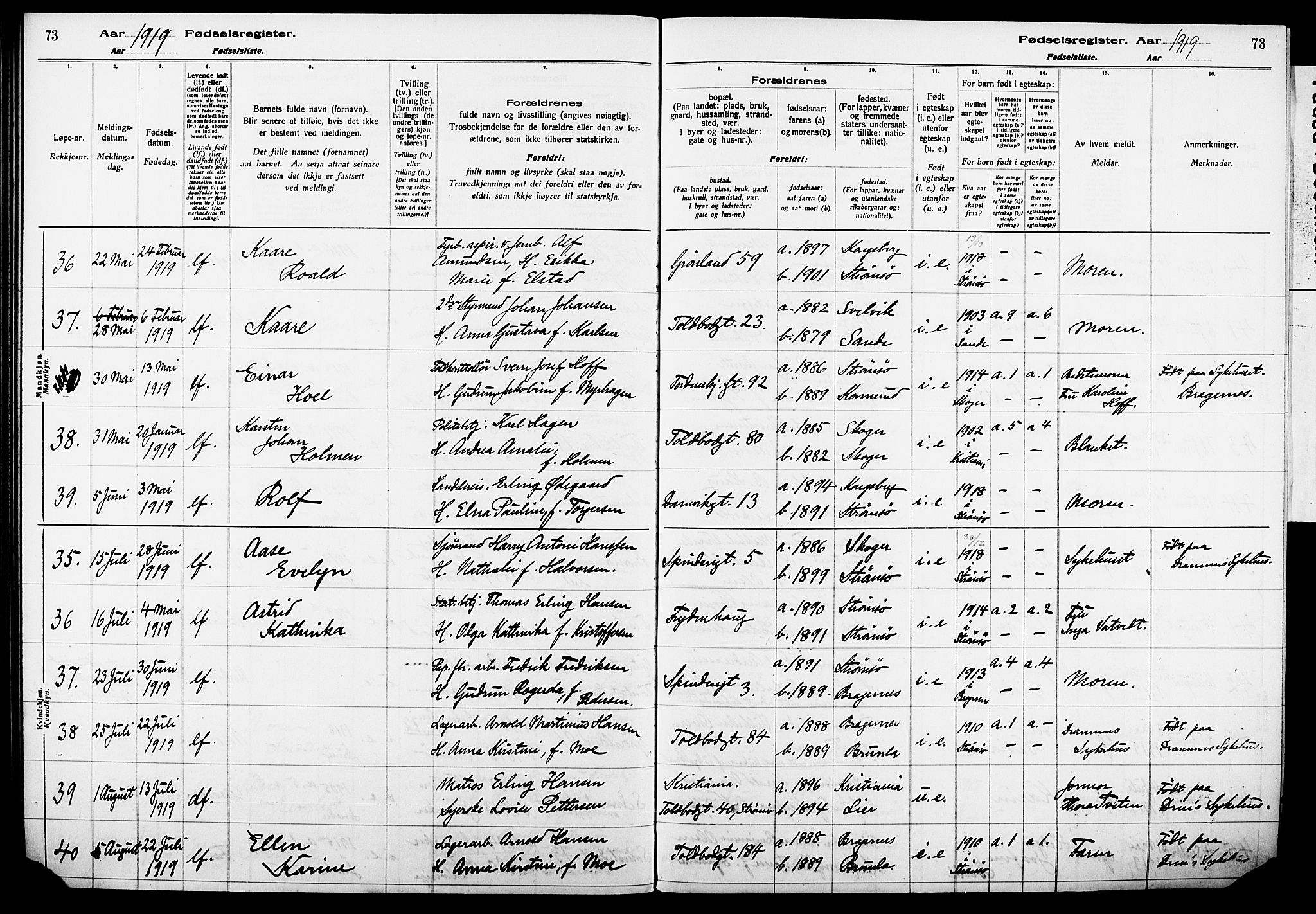 Strømsø kirkebøker, AV/SAKO-A-246/J/Ja/L0001: Fødselsregister nr. I 1, 1916-1925, s. 73