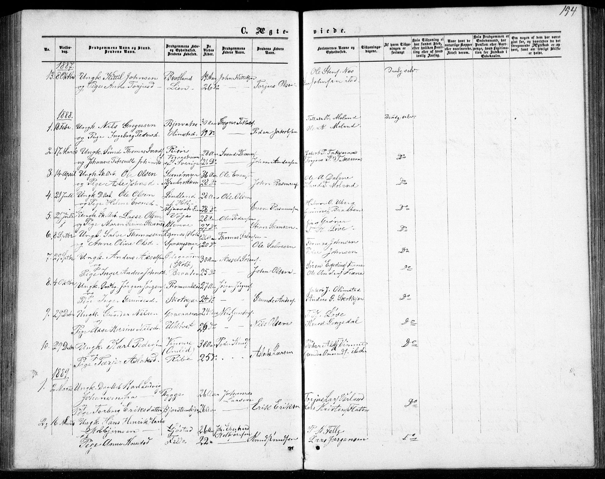 Gjerstad sokneprestkontor, SAK/1111-0014/F/Fb/Fbb/L0003: Klokkerbok nr. B 3, 1862-1889, s. 154