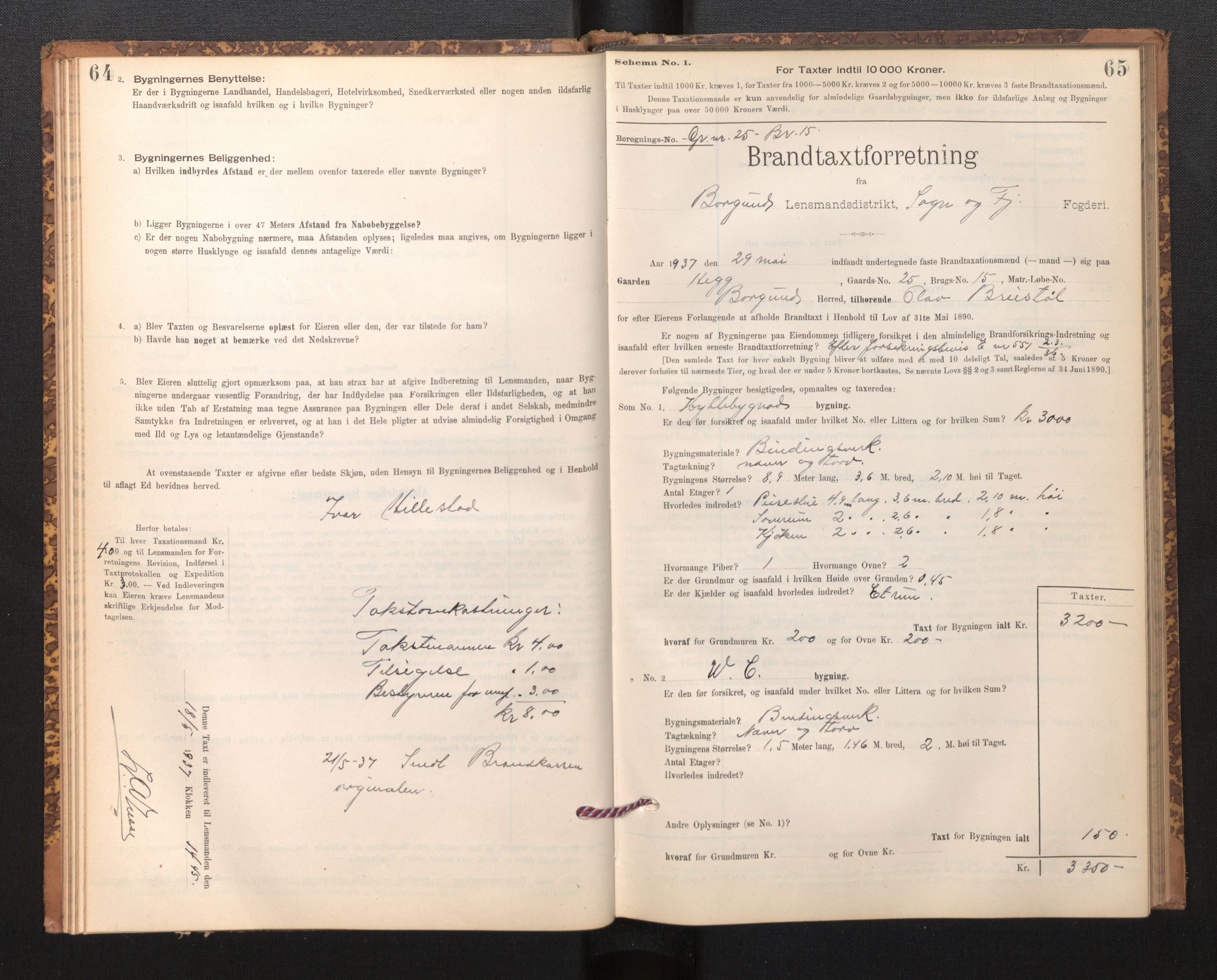 Lensmannen i Borgund, AV/SAB-A-26601/0012/L0003: Branntakstprotokoll, skjematakst, 1903-1937, s. 64-65