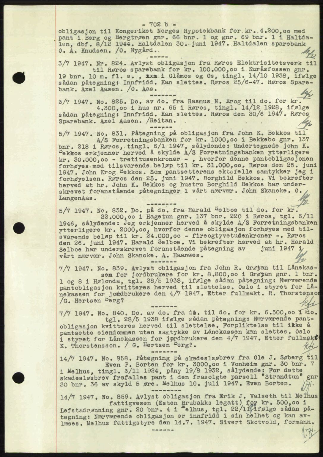 Gauldal sorenskriveri, SAT/A-0014/1/2/2C: Pantebok nr. A3, 1947-1947, Dagboknr: 824/1947