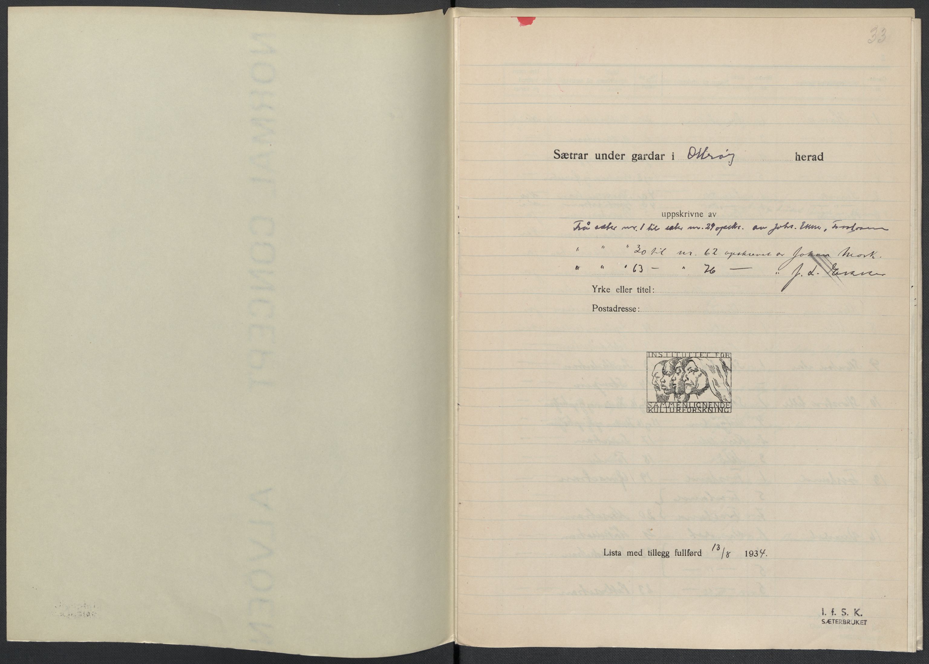 Instituttet for sammenlignende kulturforskning, AV/RA-PA-0424/F/Fc/L0015/0003: Eske B15: / Nord-Trøndelag (perm XLIV-XLV), 1933-1939, s. 1033