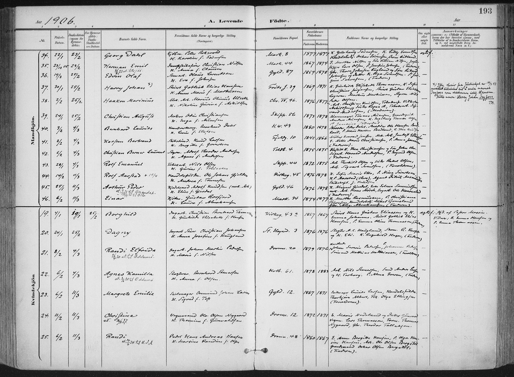Kristiansand domprosti, AV/SAK-1112-0006/F/Fa/L0021: Ministerialbok nr. A 20, 1898-1908, s. 193