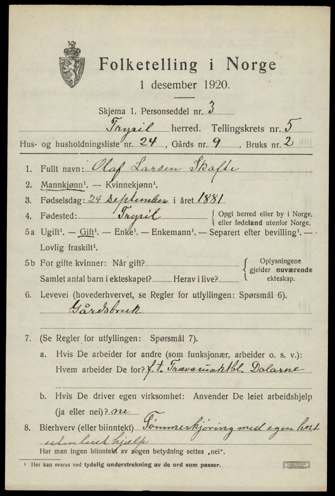 SAH, Folketelling 1920 for 0428 Trysil herred, 1920, s. 4521