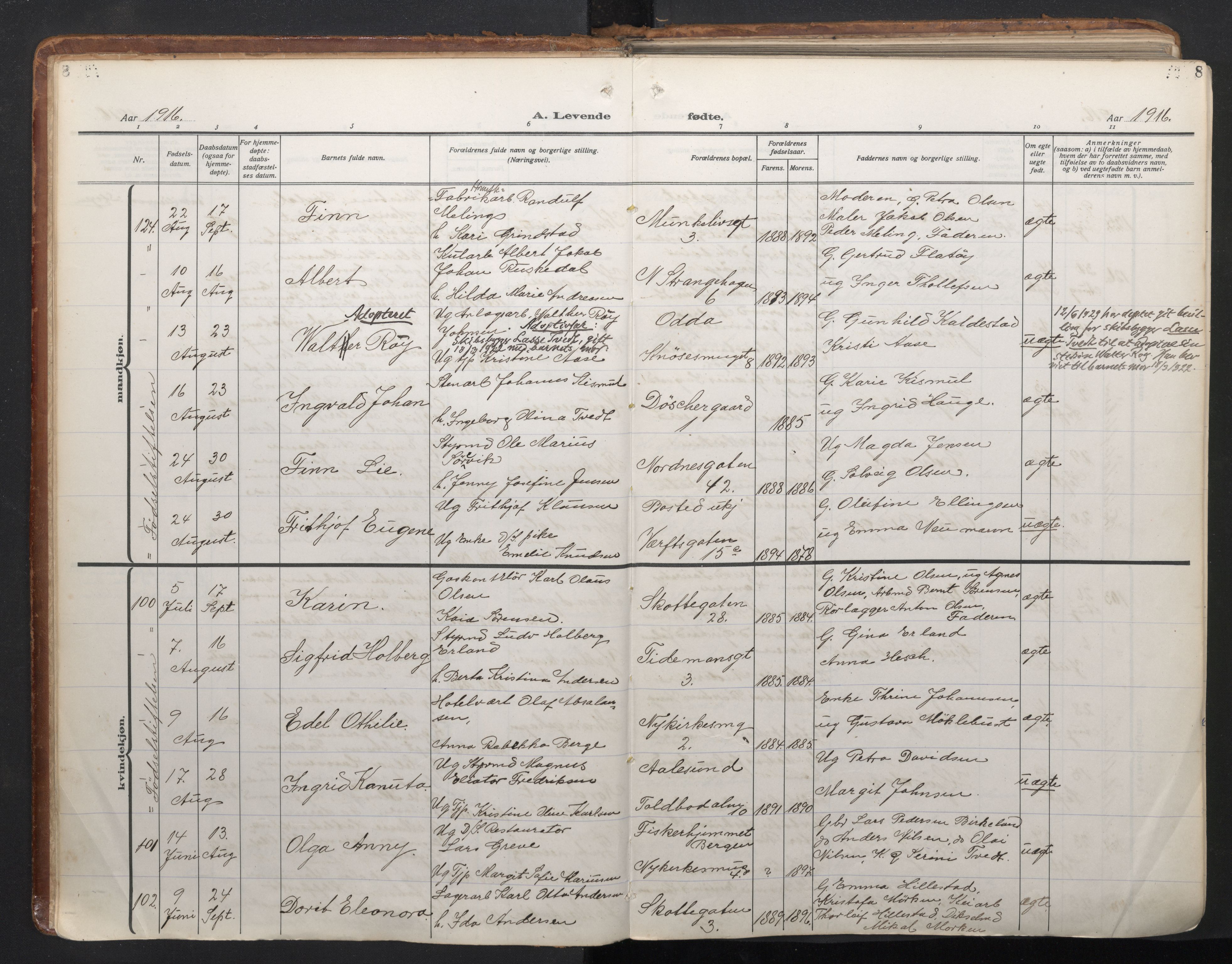 Nykirken Sokneprestembete, AV/SAB-A-77101/H/Haa/L0020: Ministerialbok nr. B 8, 1916-1933, s. 7b-8a
