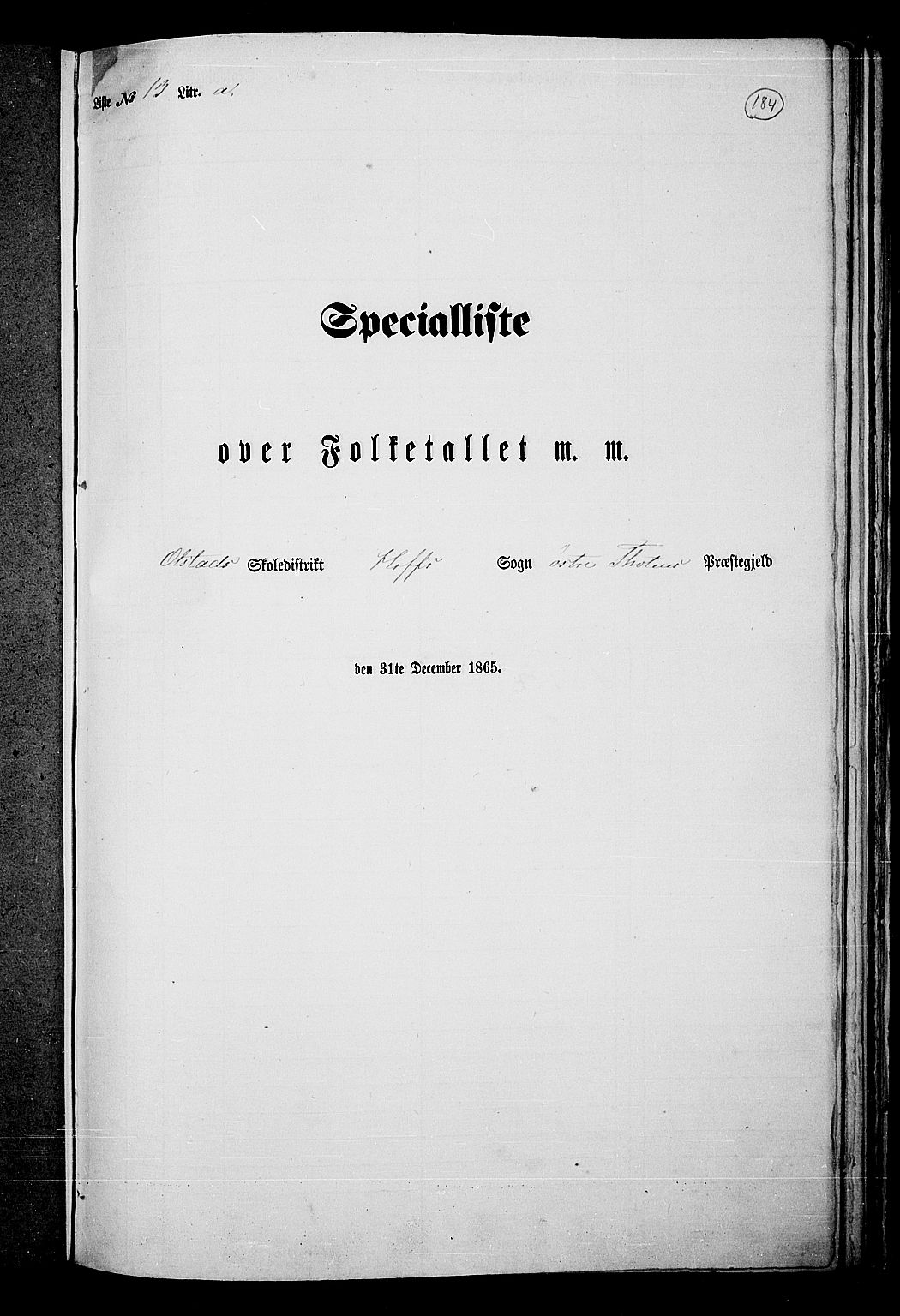 RA, Folketelling 1865 for 0528P Østre Toten prestegjeld, 1865, s. 296