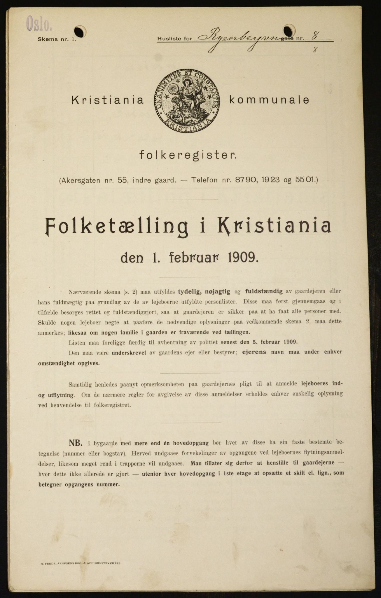 OBA, Kommunal folketelling 1.2.1909 for Kristiania kjøpstad, 1909, s. 77819