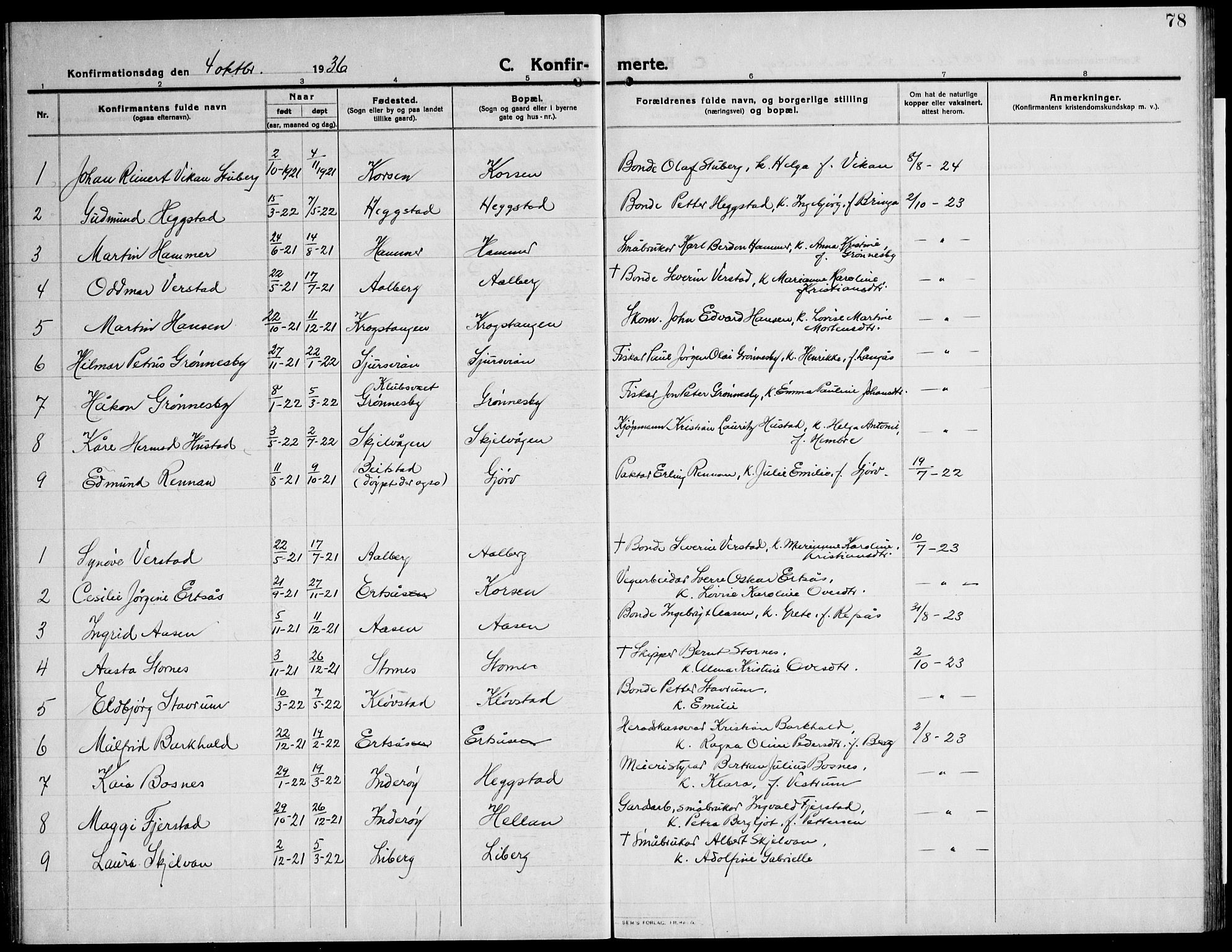 Ministerialprotokoller, klokkerbøker og fødselsregistre - Nord-Trøndelag, SAT/A-1458/732/L0319: Klokkerbok nr. 732C03, 1911-1945, s. 78