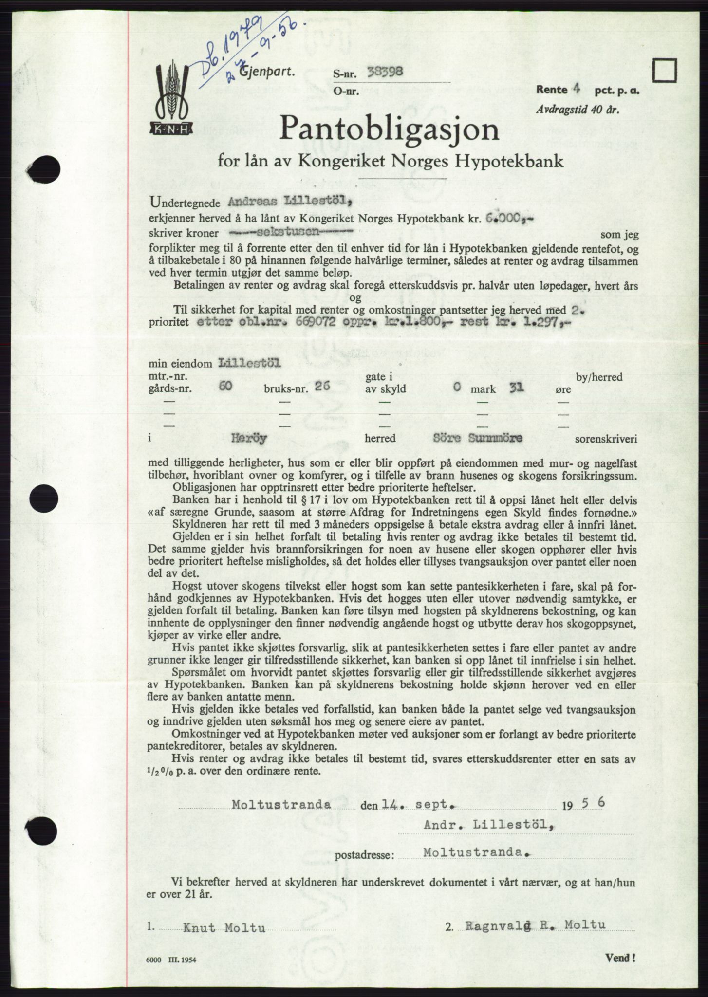 Søre Sunnmøre sorenskriveri, SAT/A-4122/1/2/2C/L0128: Pantebok nr. 16B, 1956-1956, Dagboknr: 1979/1956