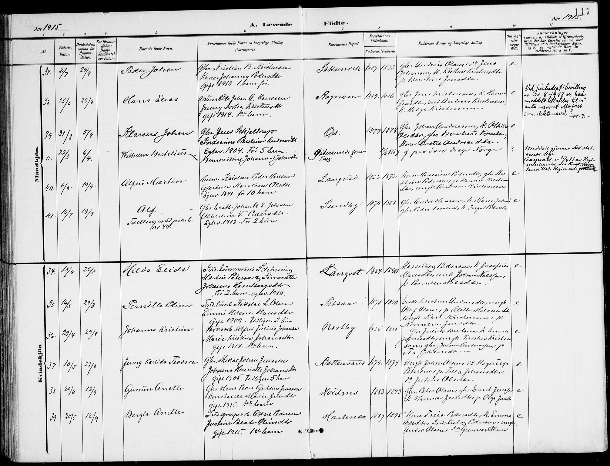 Ministerialprotokoller, klokkerbøker og fødselsregistre - Nordland, AV/SAT-A-1459/847/L0672: Ministerialbok nr. 847A12, 1902-1919, s. 117