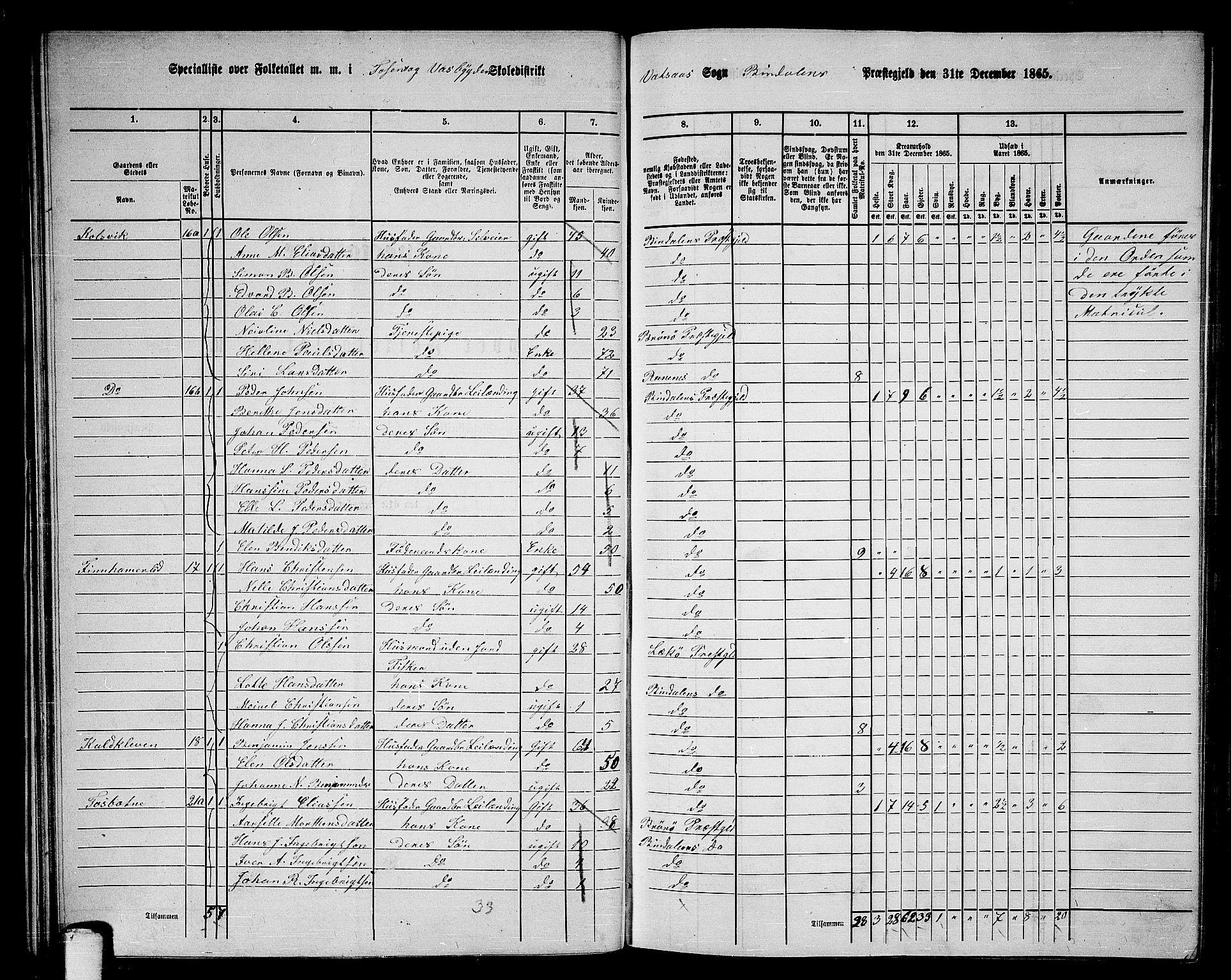 RA, Folketelling 1865 for 1811P Bindal prestegjeld, 1865, s. 32