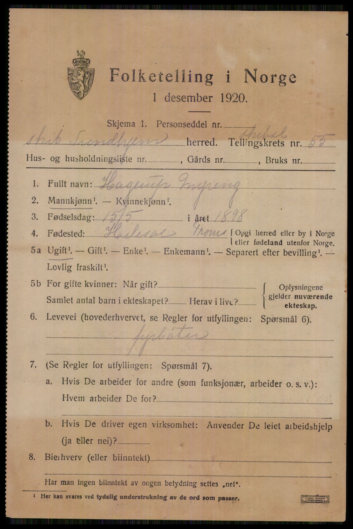 RA, Folketellinga 1920: Uplasserte skjema, 1920, s. 4139
