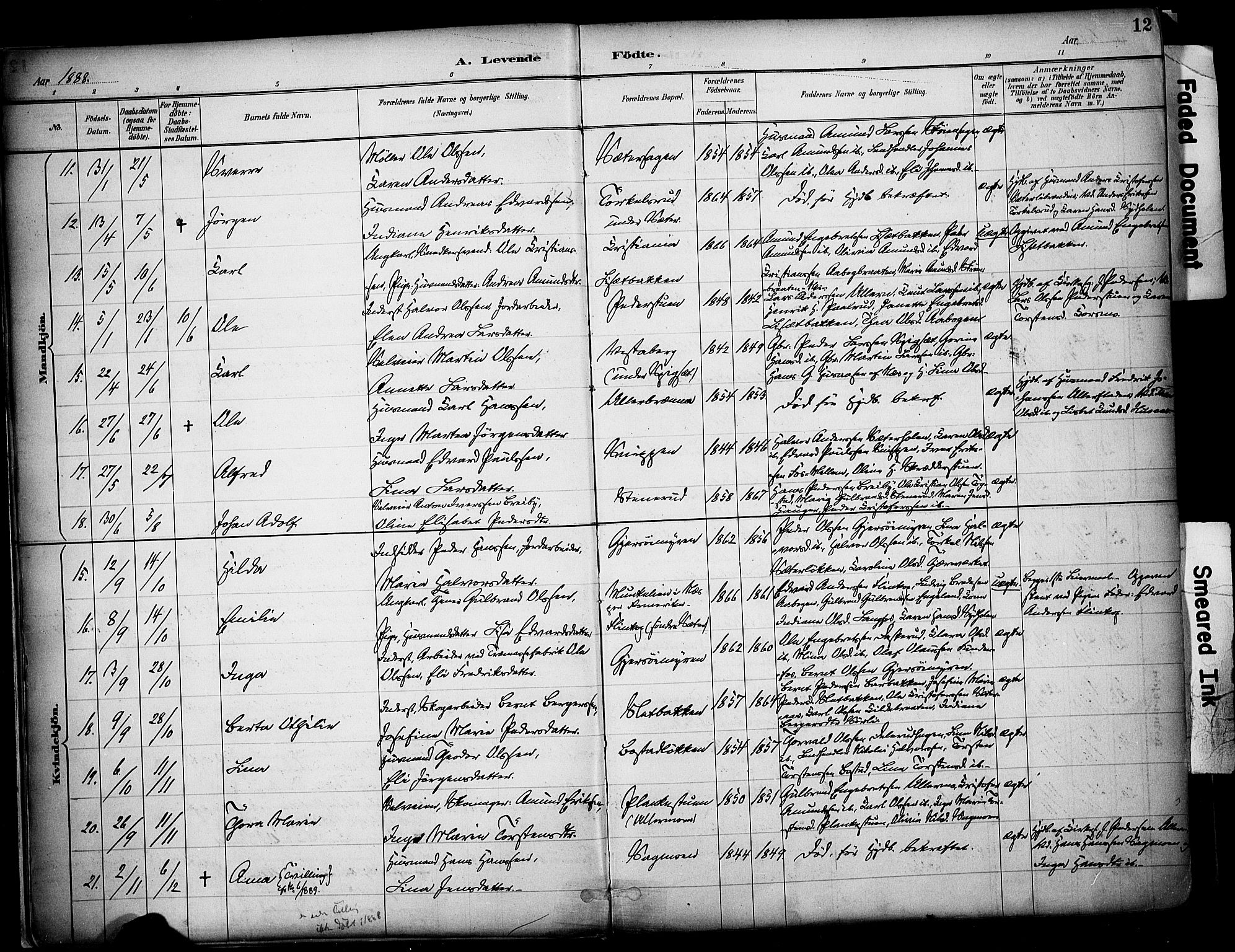 Sør-Odal prestekontor, AV/SAH-PREST-030/H/Ha/Haa/L0008: Ministerialbok nr. 8, 1886-1922, s. 12