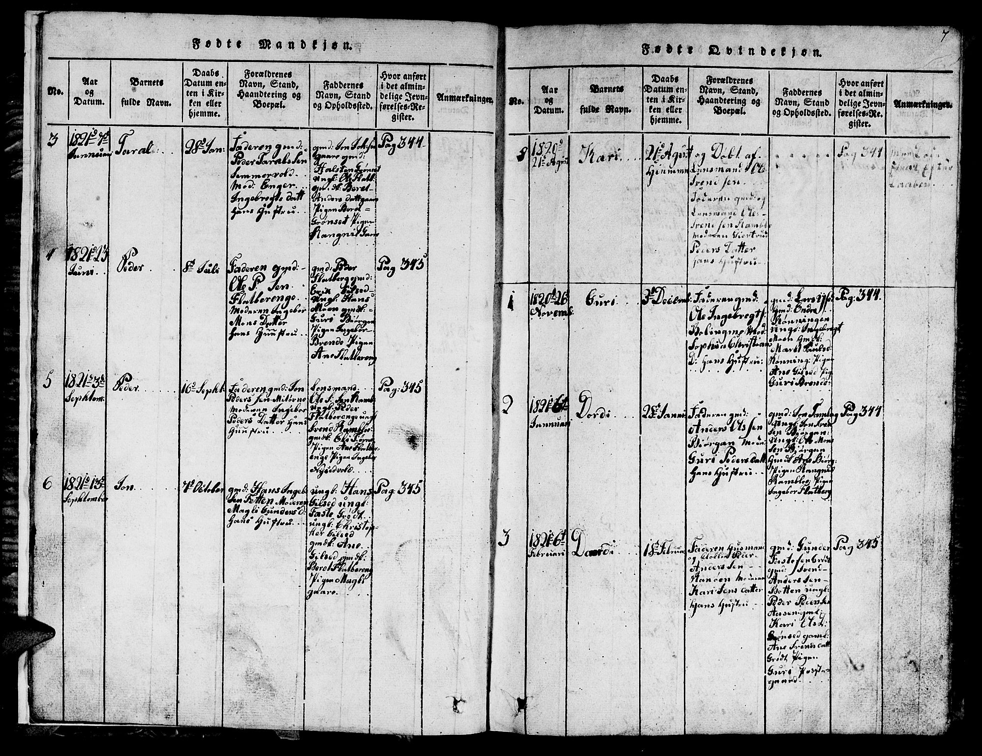 Ministerialprotokoller, klokkerbøker og fødselsregistre - Sør-Trøndelag, AV/SAT-A-1456/685/L0976: Klokkerbok nr. 685C01, 1817-1878, s. 7