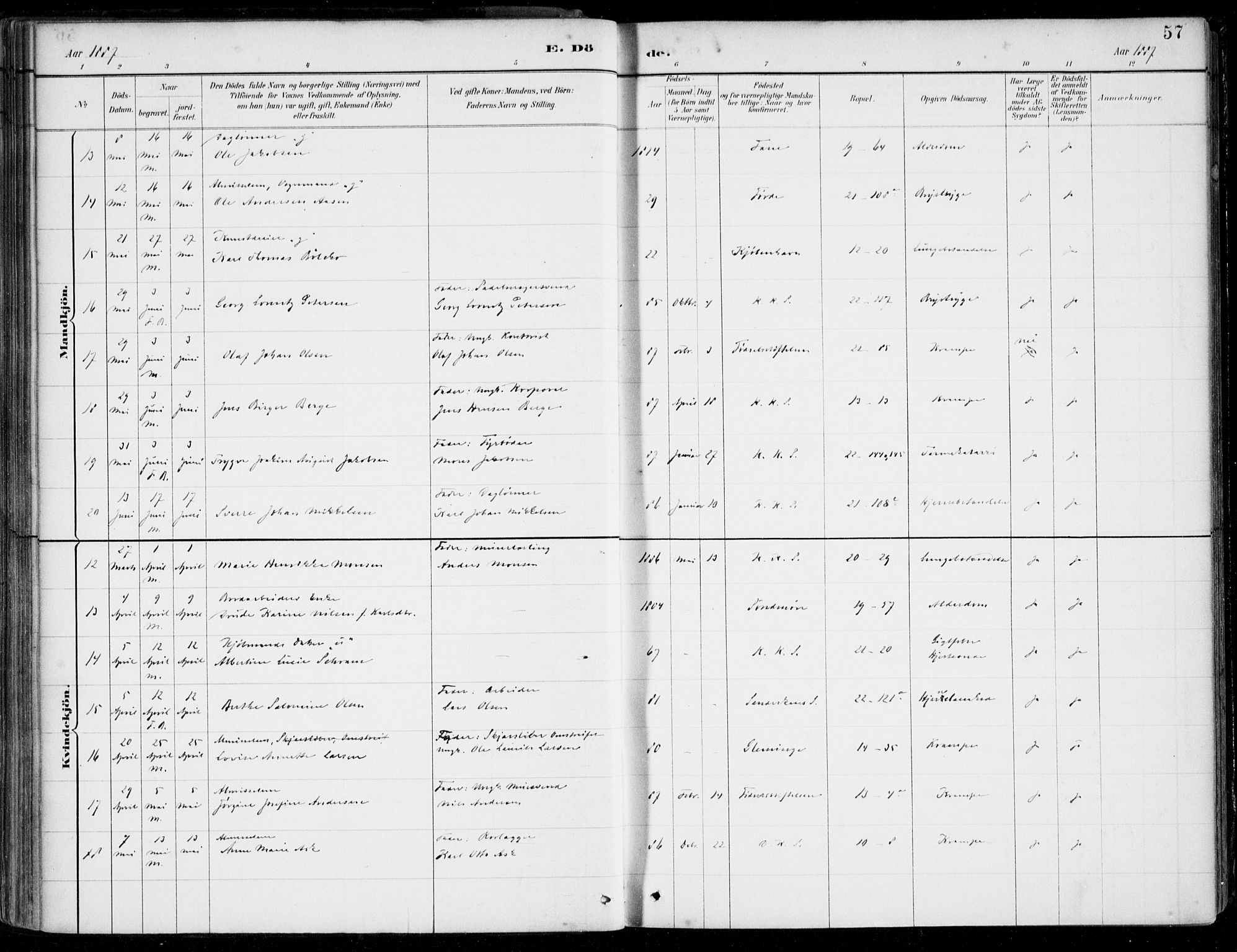 Korskirken sokneprestembete, SAB/A-76101/H/Hab: Klokkerbok nr. E 4, 1884-1910, s. 57