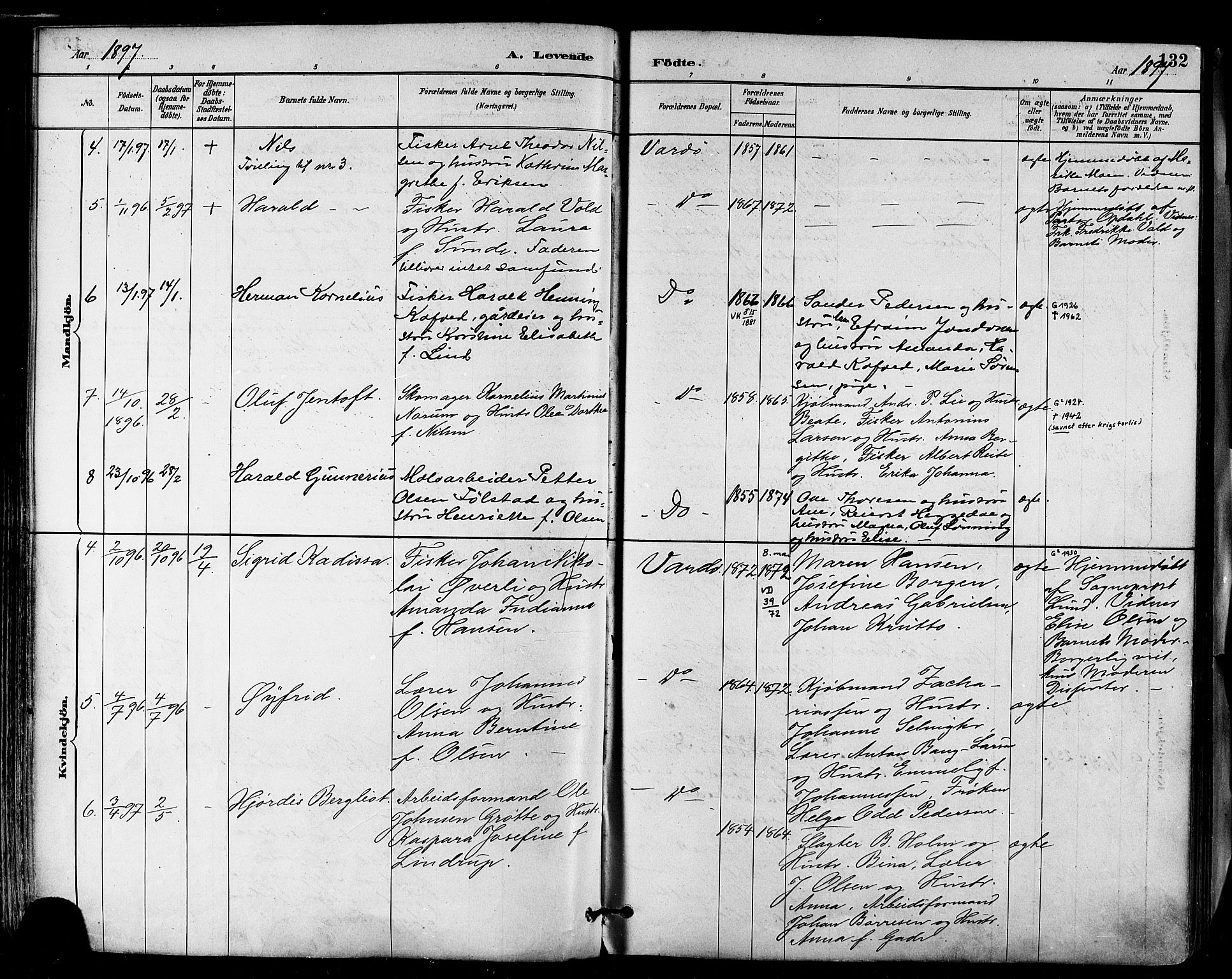 Vardø sokneprestkontor, AV/SATØ-S-1332/H/Ha/L0007kirke: Ministerialbok nr. 7, 1886-1897, s. 132
