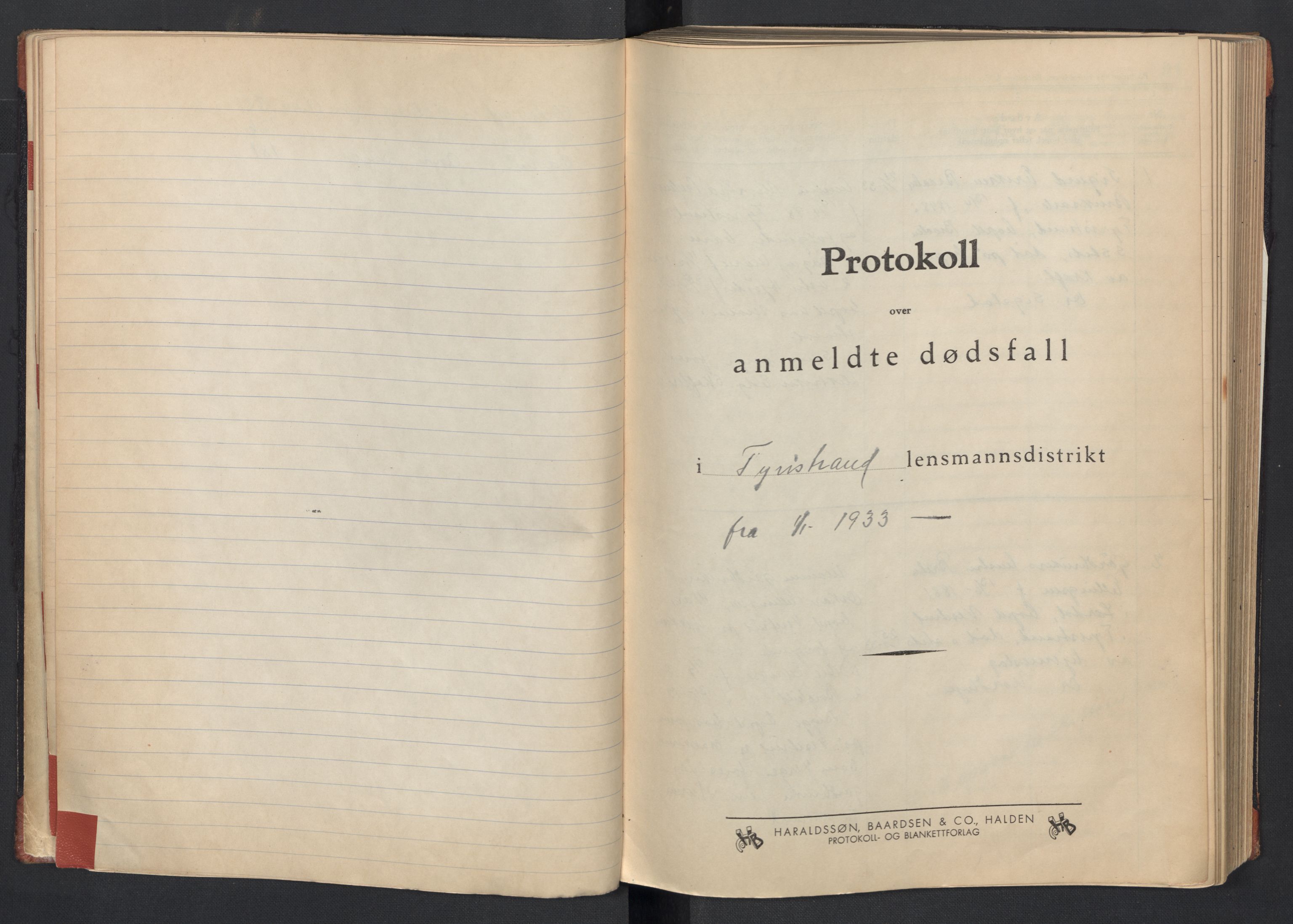 Tyristrand lensmannskontor, AV/SAKO-A-516/H/Ha/L0001/0002: Dødsanmeldelsesprotokoll / Dødsfallsprotokoll, 1933-1962