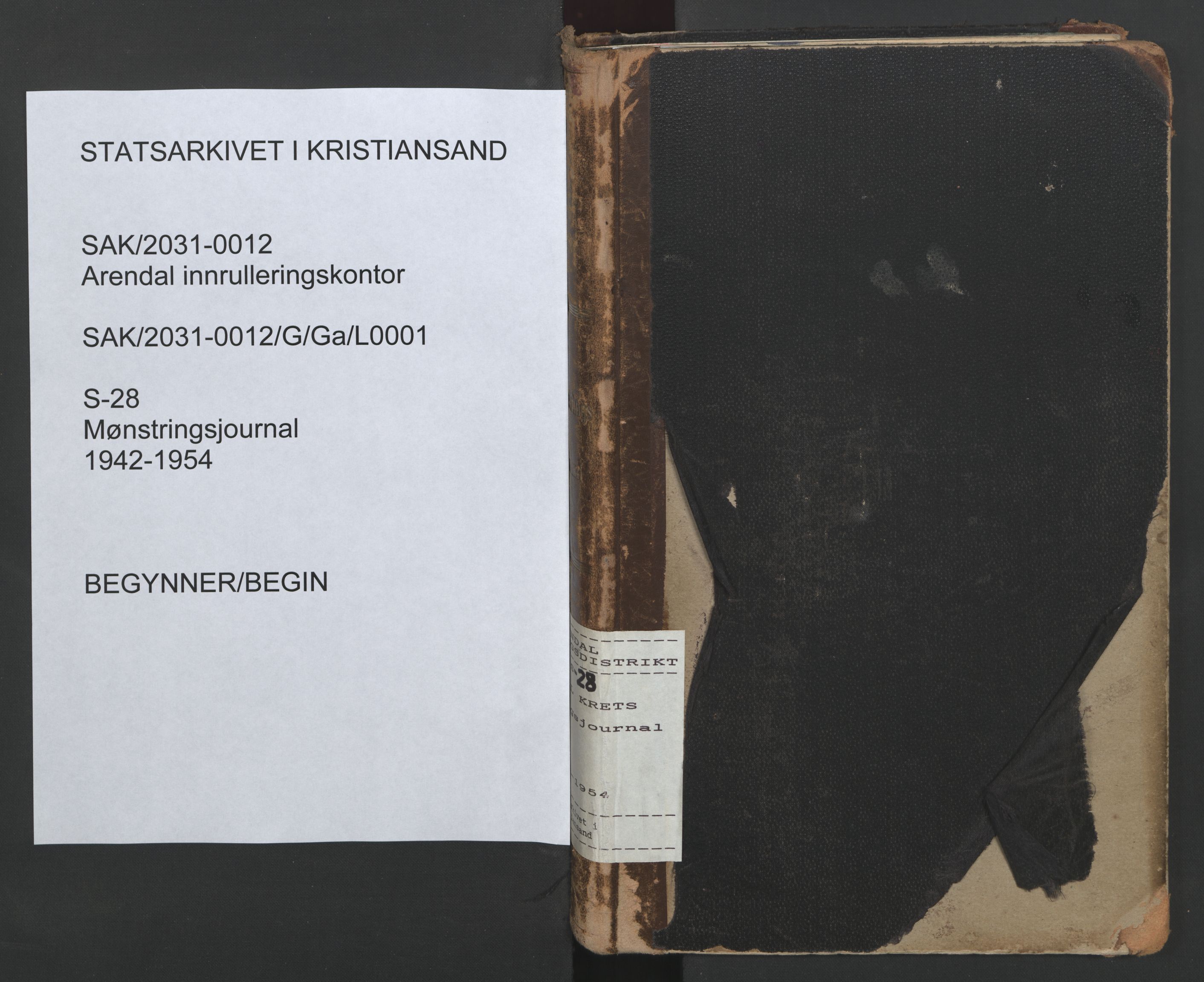 Arendal mønstringskrets, AV/SAK-2031-0012/G/Ga/L0001: Mønstringsjournal, S-28, 1942-1954, s. 1