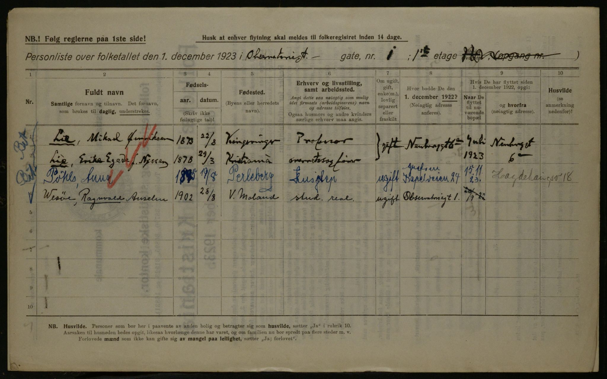 OBA, Kommunal folketelling 1.12.1923 for Kristiania, 1923, s. 81413