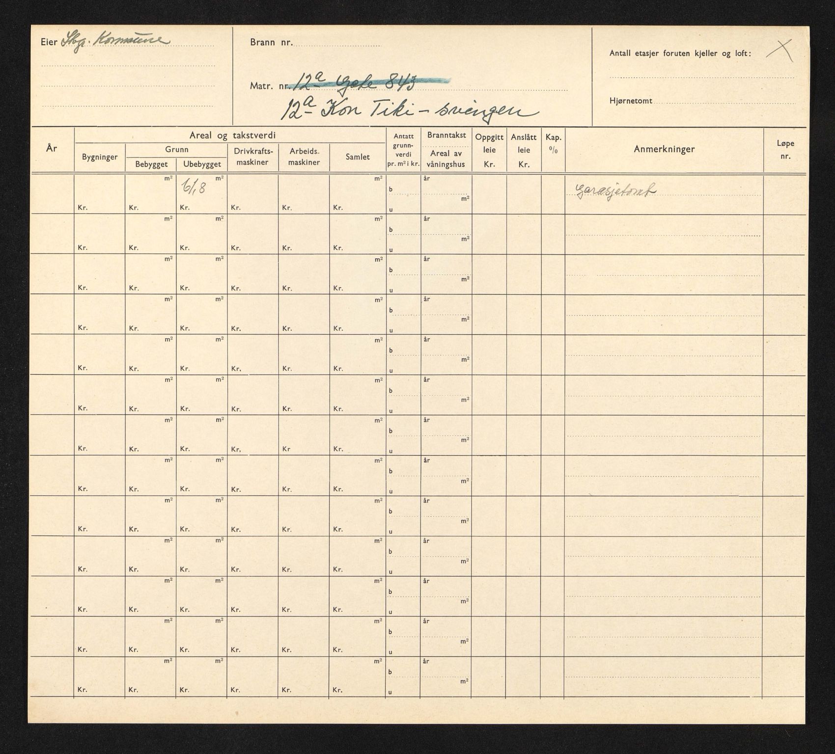 Stavanger kommune. Skattetakstvesenet, BYST/A-0440/F/Fa/Faa/L0025/0007: Skattetakstkort / Kon Tiki-svingen 12a - 33a