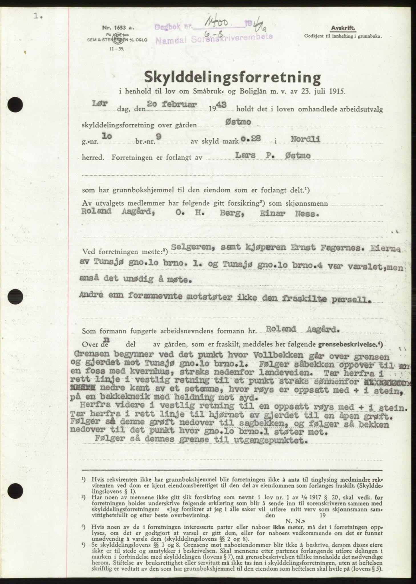 Namdal sorenskriveri, SAT/A-4133/1/2/2C: Pantebok nr. -, 1946-1946, Dagboknr: 1400/1946