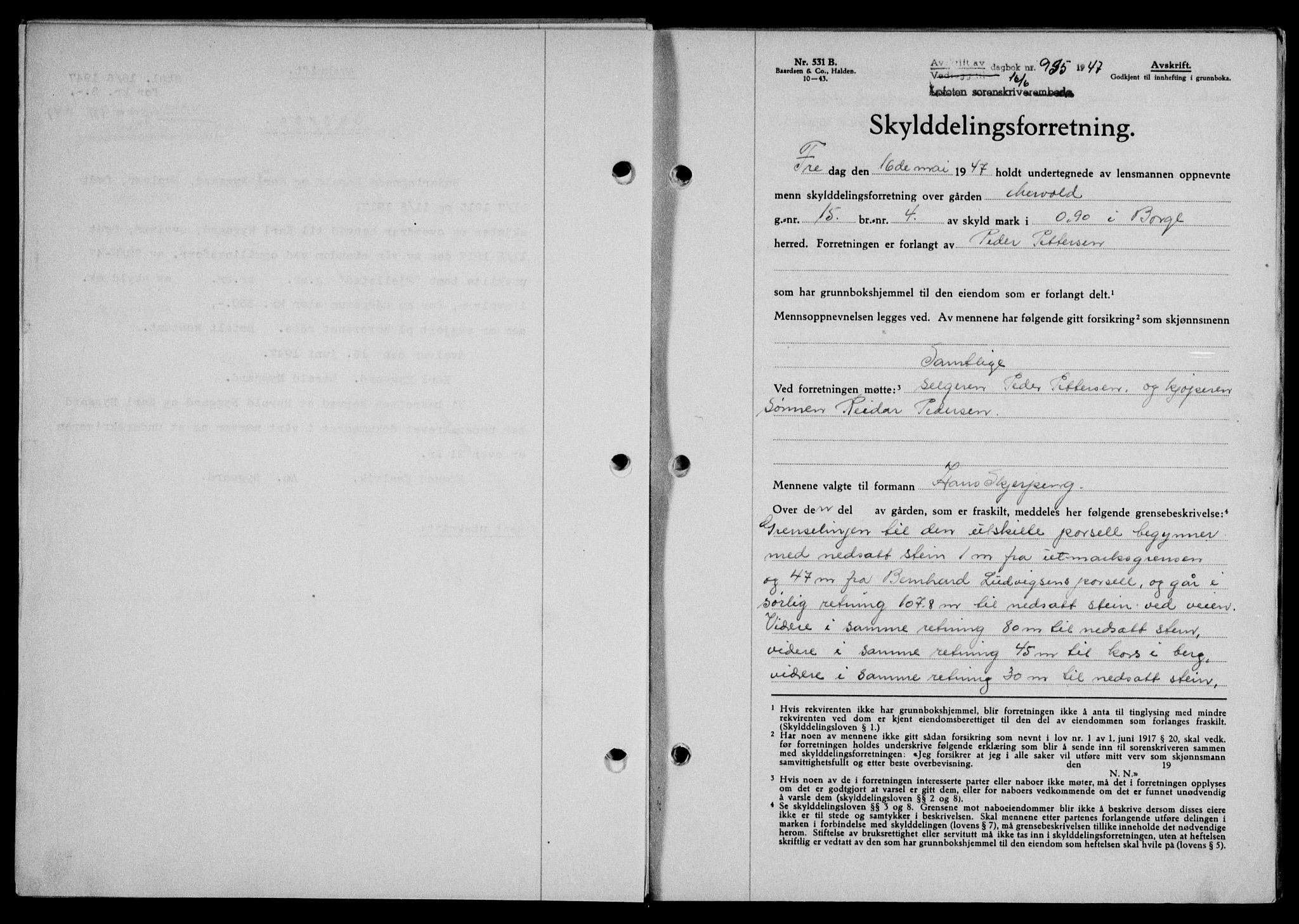 Lofoten sorenskriveri, SAT/A-0017/1/2/2C/L0016a: Pantebok nr. 16a, 1947-1947, Dagboknr: 935/1947