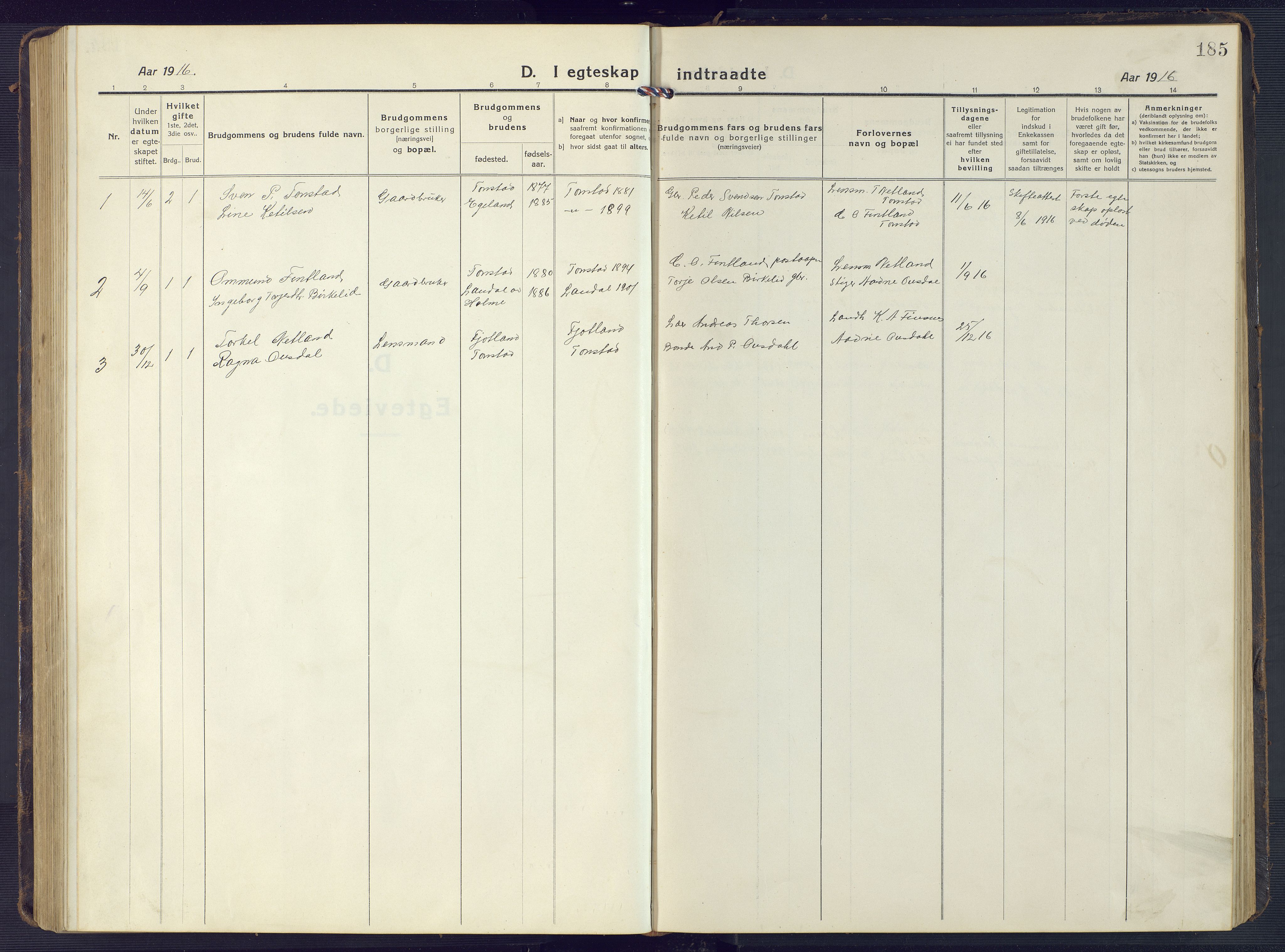 Sirdal sokneprestkontor, AV/SAK-1111-0036/F/Fb/Fbb/L0005: Klokkerbok nr. B 5, 1916-1960, s. 185