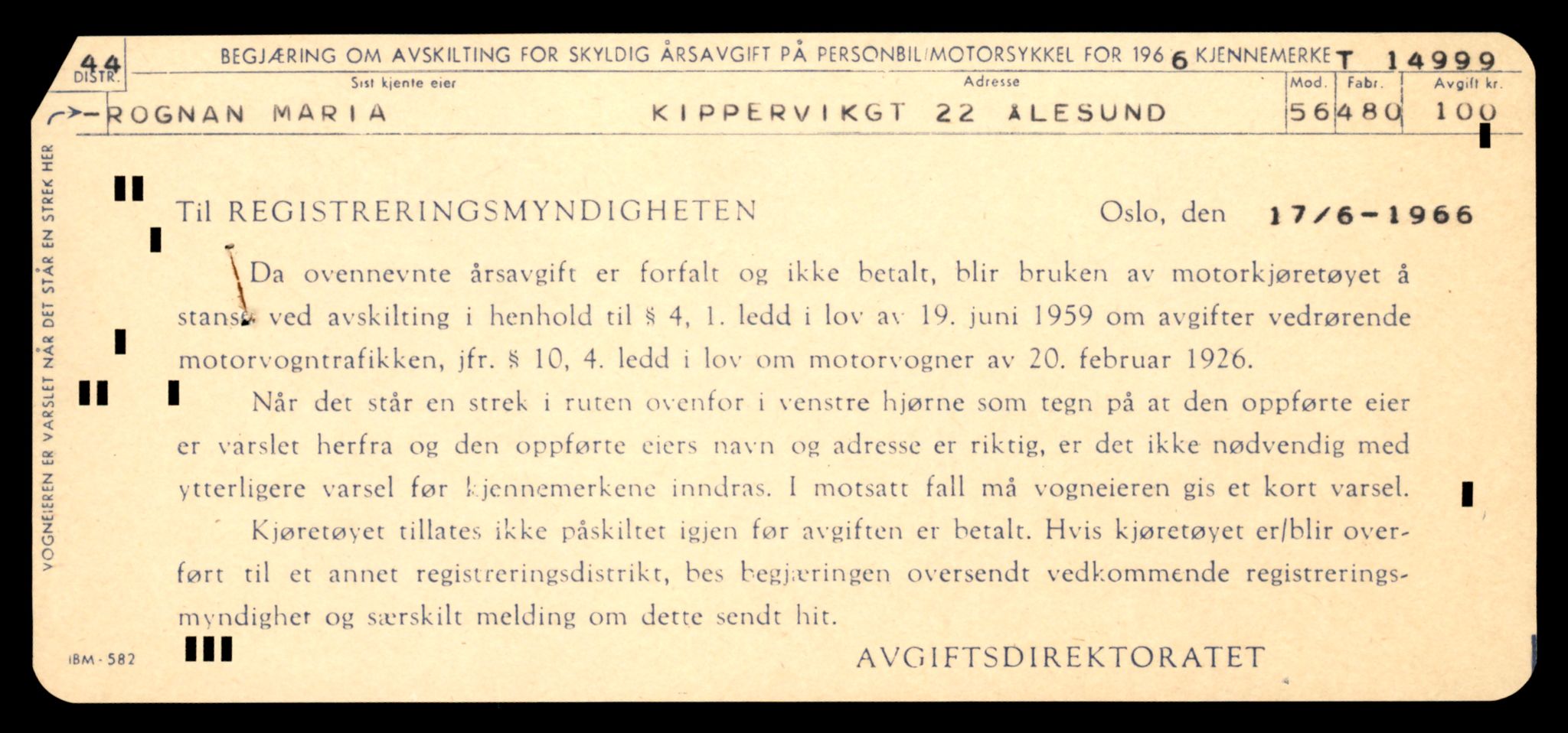 Møre og Romsdal vegkontor - Ålesund trafikkstasjon, SAT/A-4099/F/Fe/L0049: Registreringskort for kjøretøy T 14864 - T 18613, 1927-1998, s. 3233